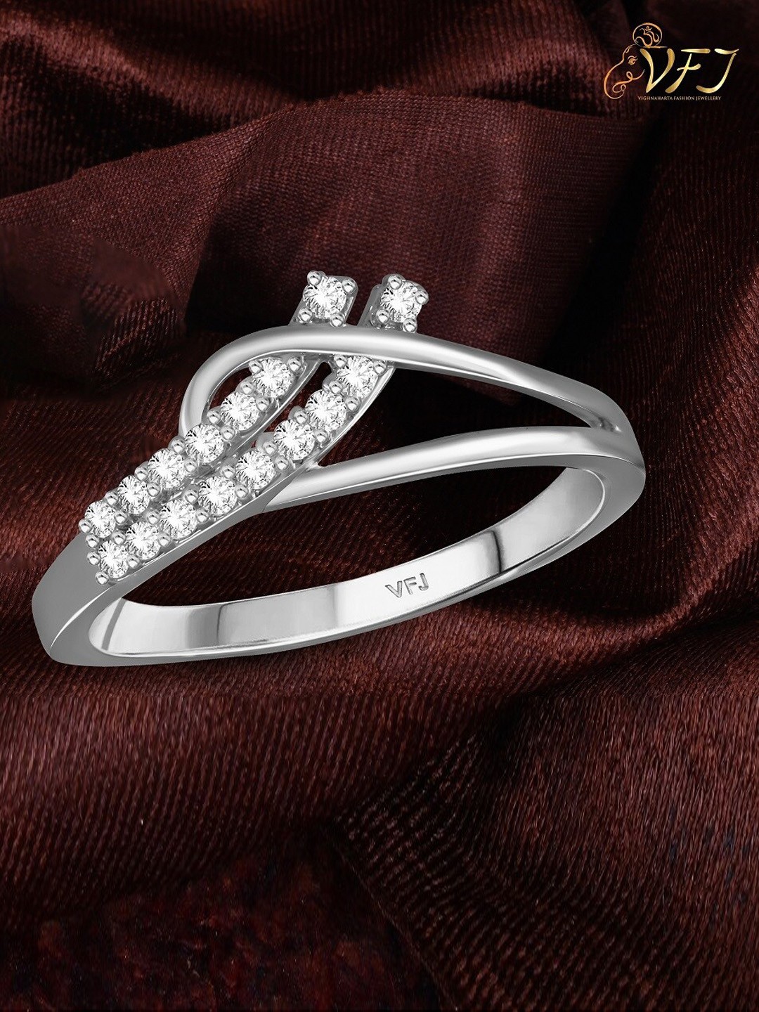 

Vighnaharta Rhodium Plated CZ Studded Finger Ring, Silver