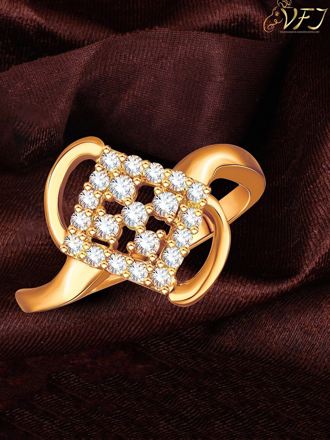 

Vighnaharta Gold Plated CZ Studded Finger Ring