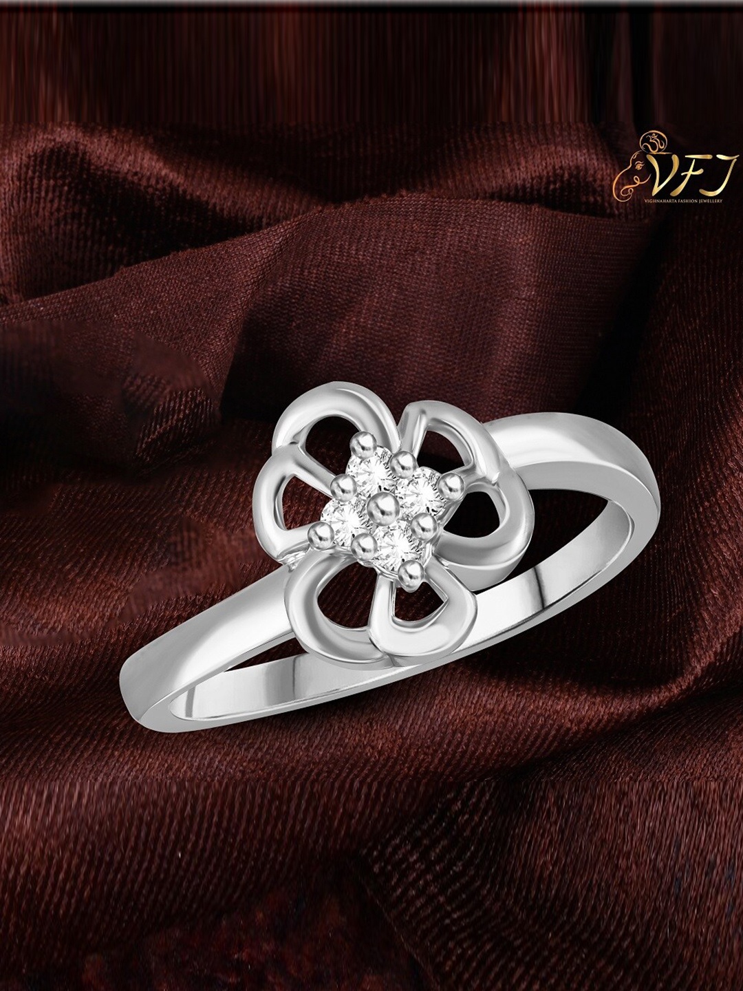 

Vighnaharta Rhodium-Plated CZ-Studded Ring, Silver