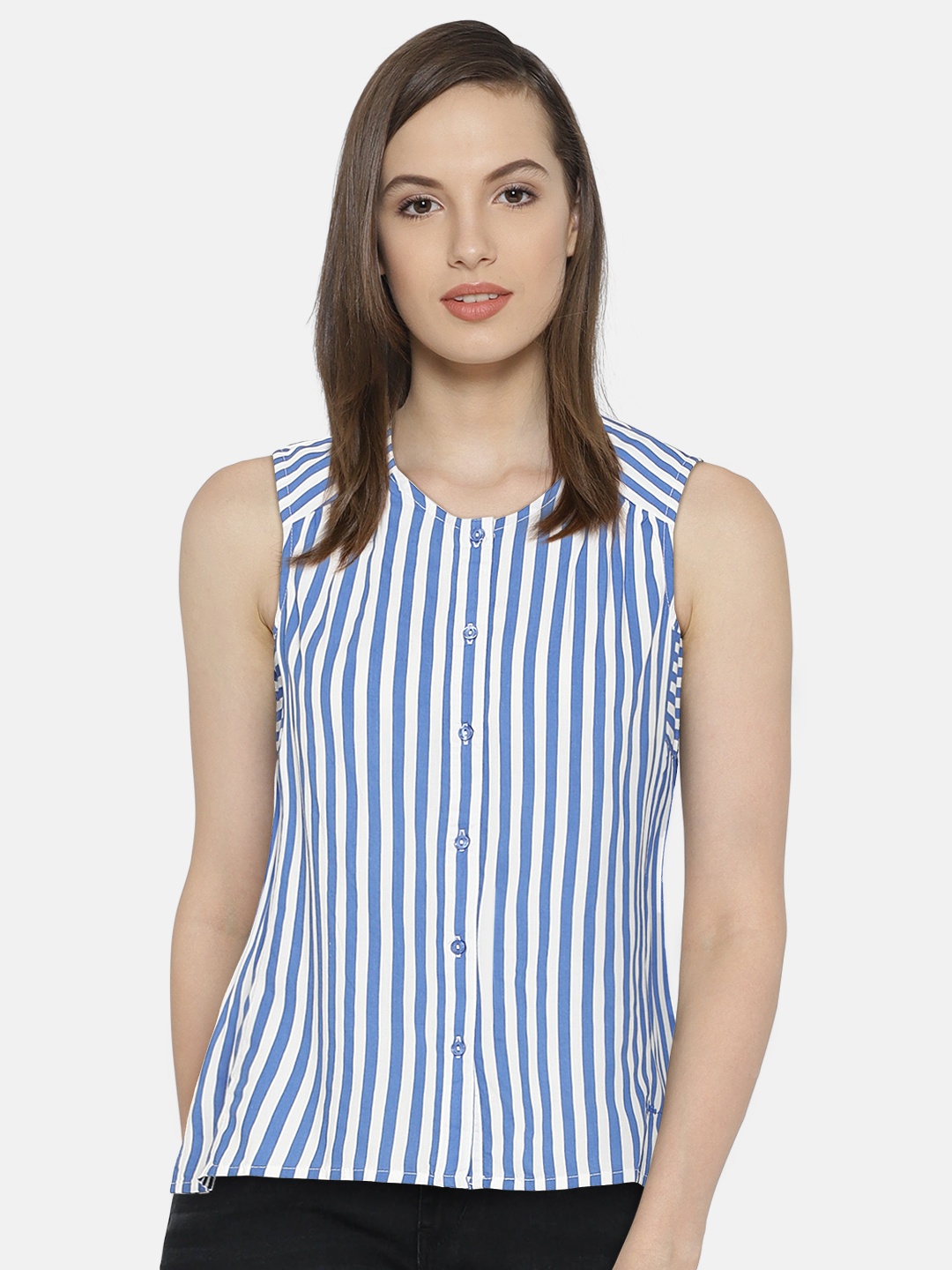 

Pepe Jeans Women White & Blue Striped Shirt Style Top
