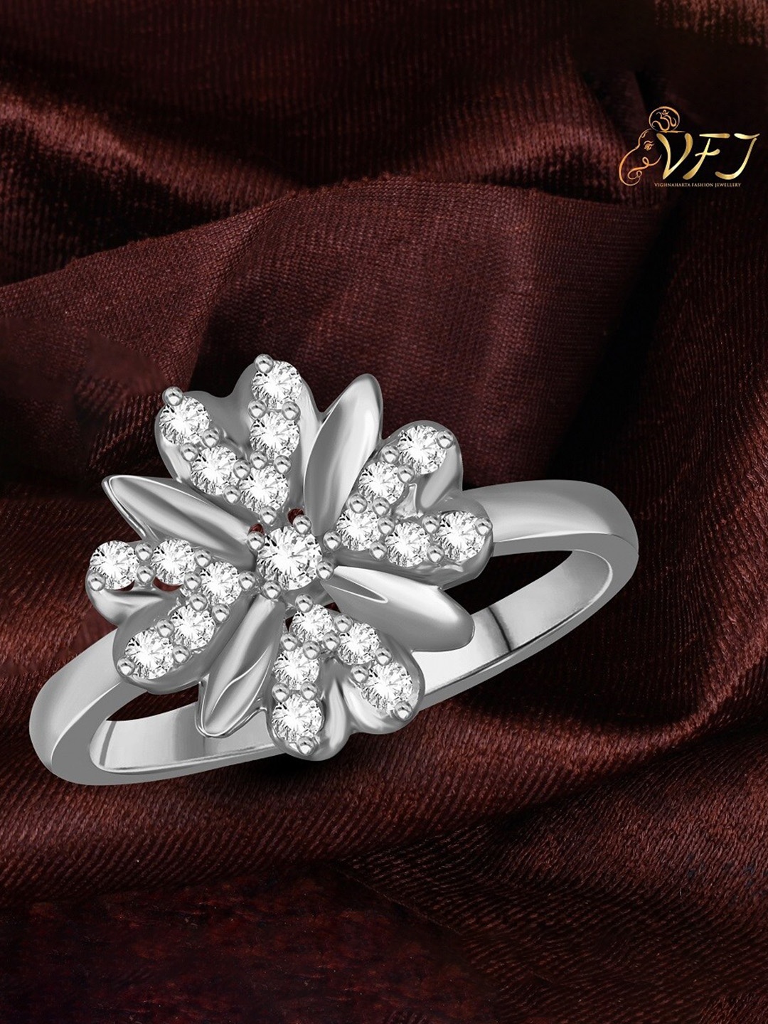 

Vighnaharta Rhodium-Plated CZ-Studded Finger RingRing, Silver