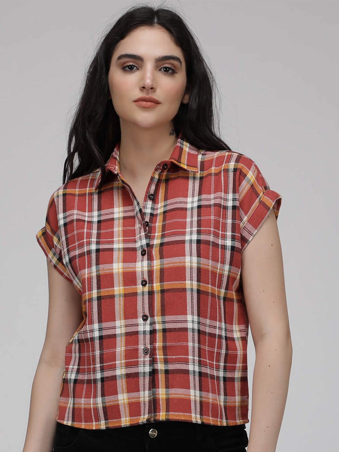 

IDK Checked Shirt Style Top, Rust