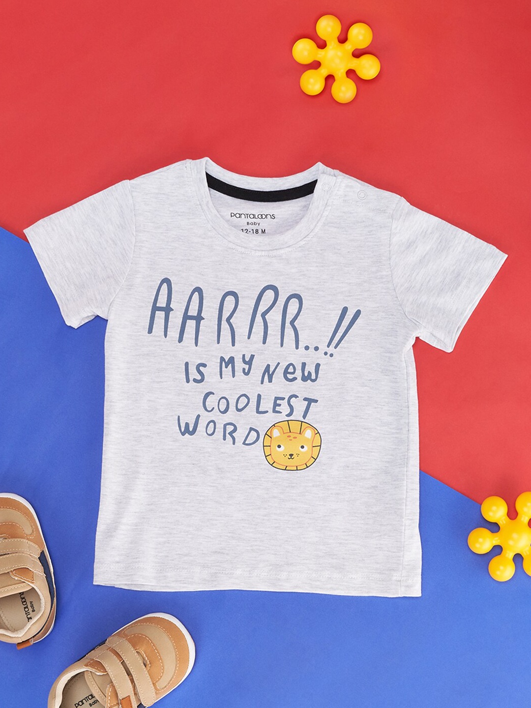 

Pantaloons Baby Infants Boys Typography Printed Cotton T-Shirt, Grey