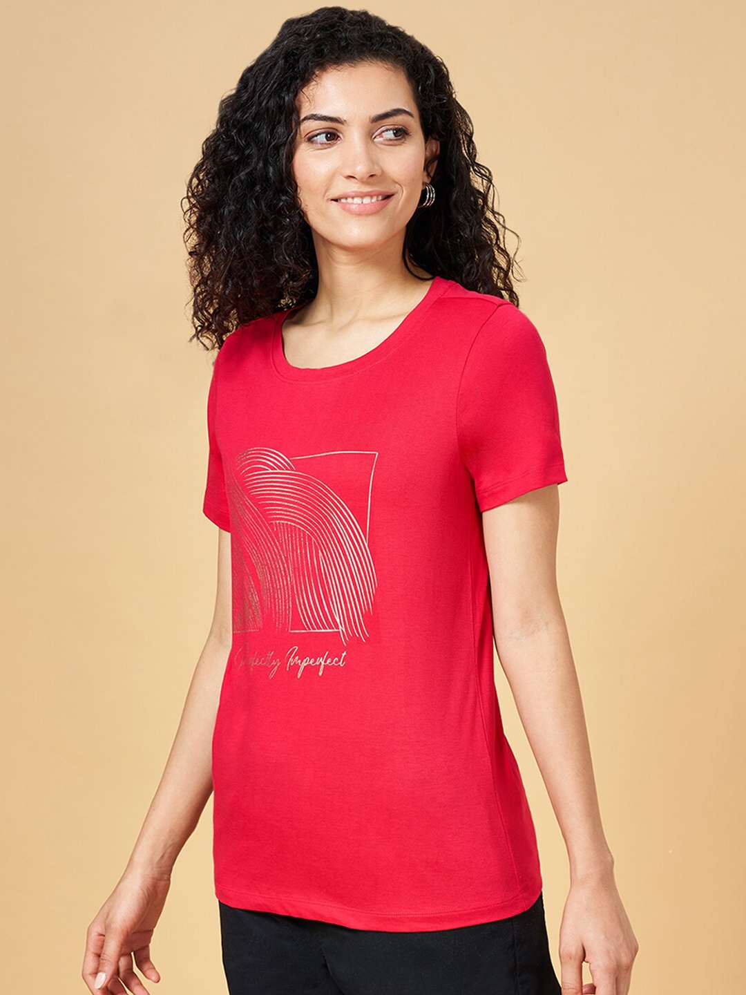 

Honey by Pantaloons Graphic Printed Round Neck Cotton T-shirt, Pink