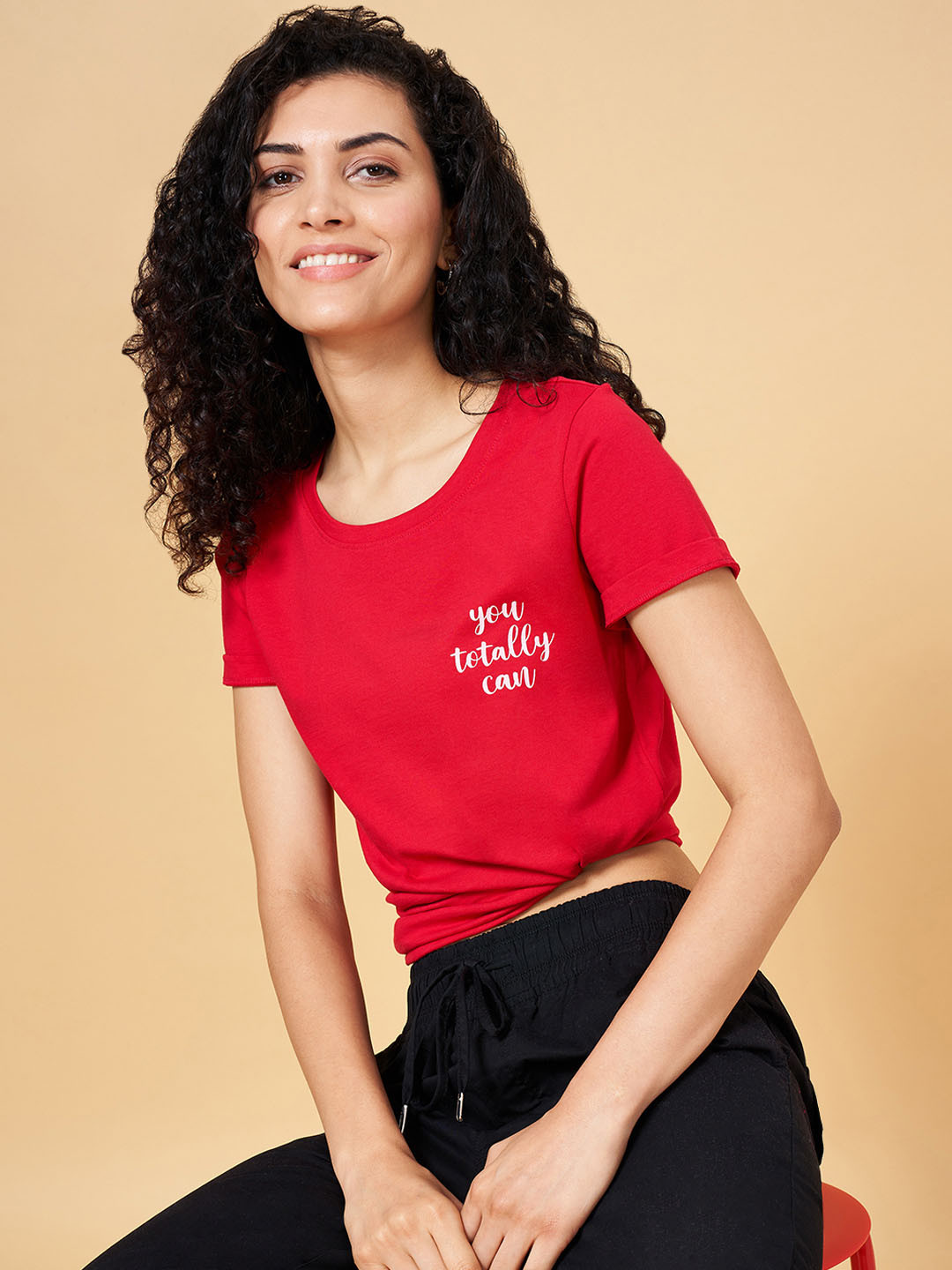 

Honey by Pantaloons Scoop Neck Short Sleeves Typography T-shirt, Pink