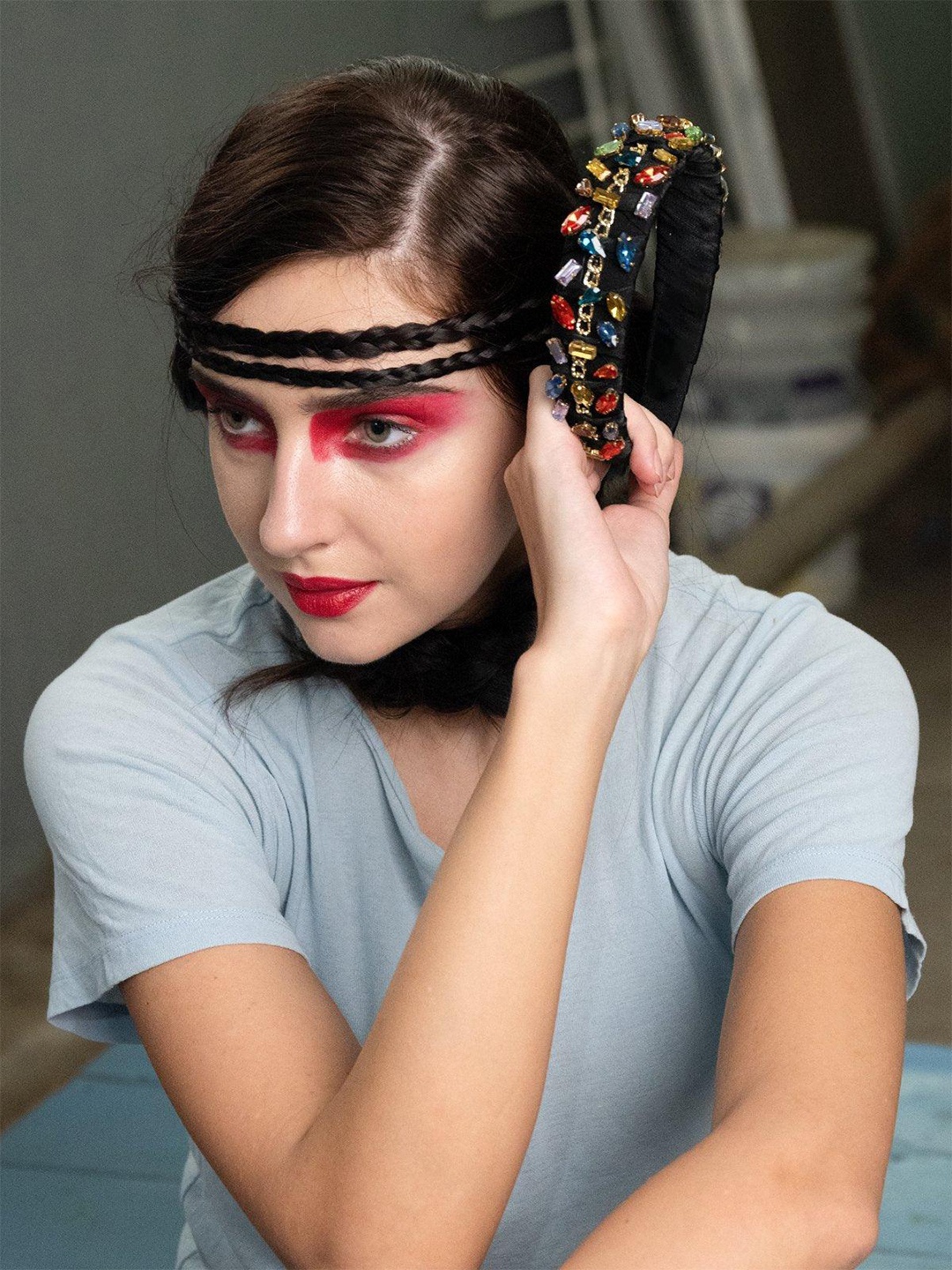 

ODETTE Embellished Stone & Beads Detail Hairband, Red