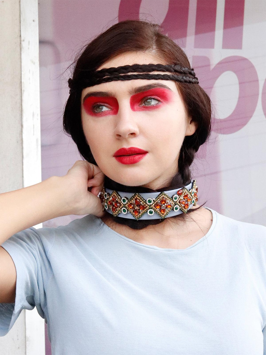 

ODETTE Embellished Hairband, Red