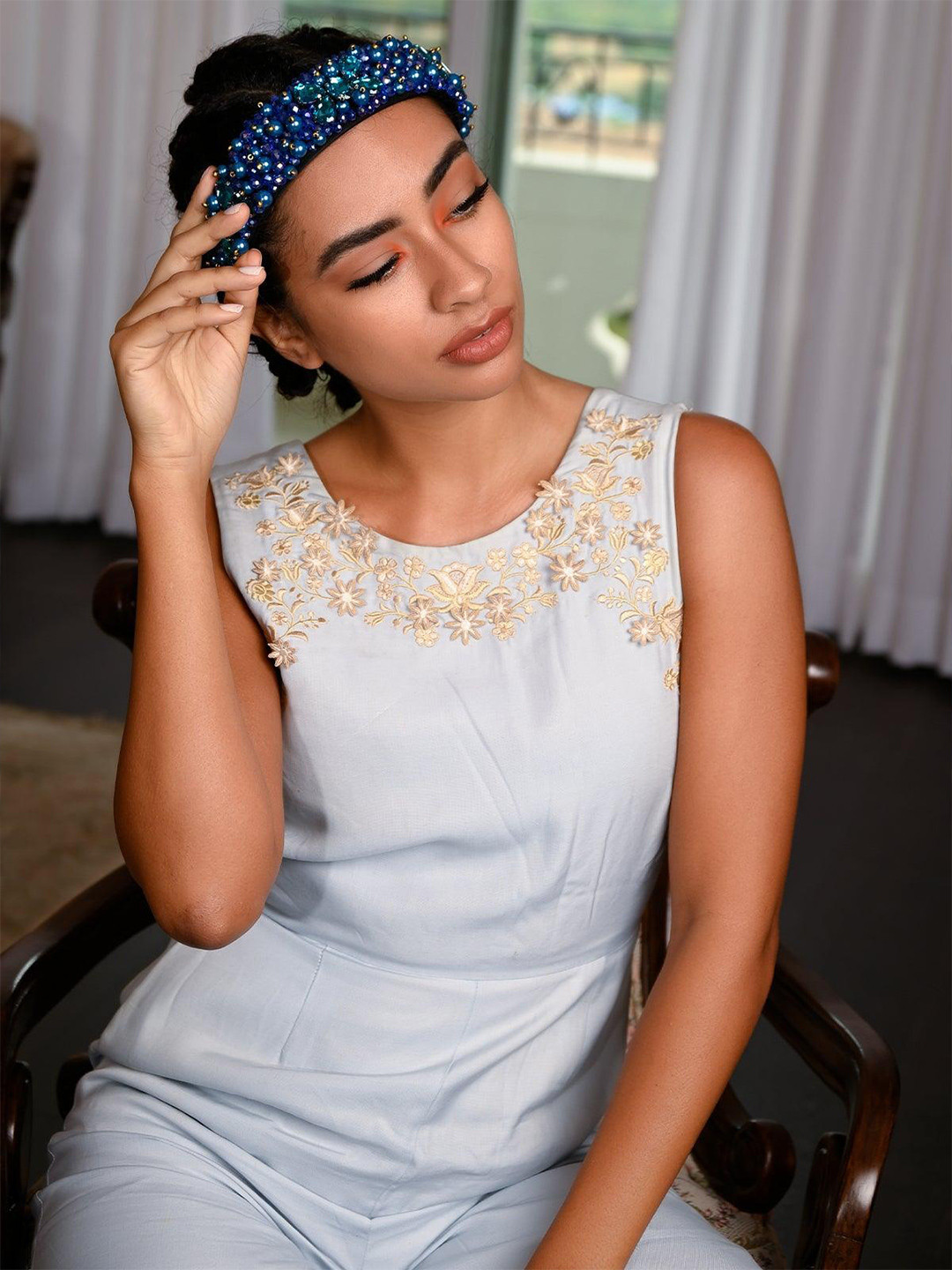 

ODETTE Embellished Hairband, Blue