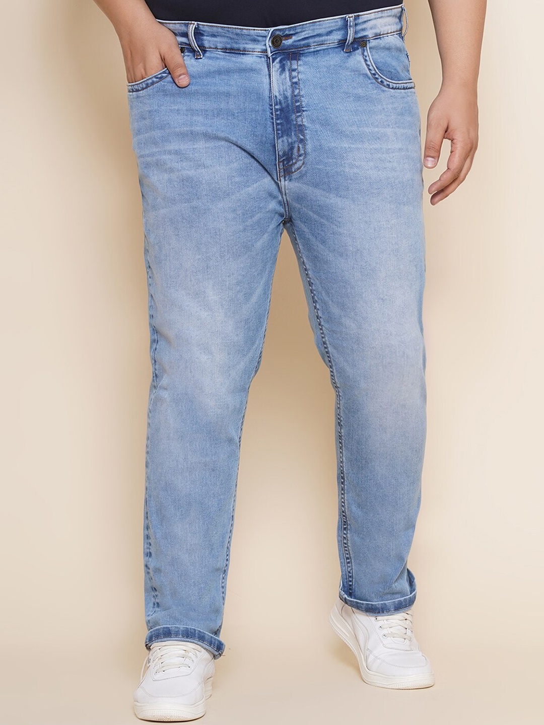 

John Pride Men Plus Size Heavy Fade Clean Look Stretchable Jeans, Blue