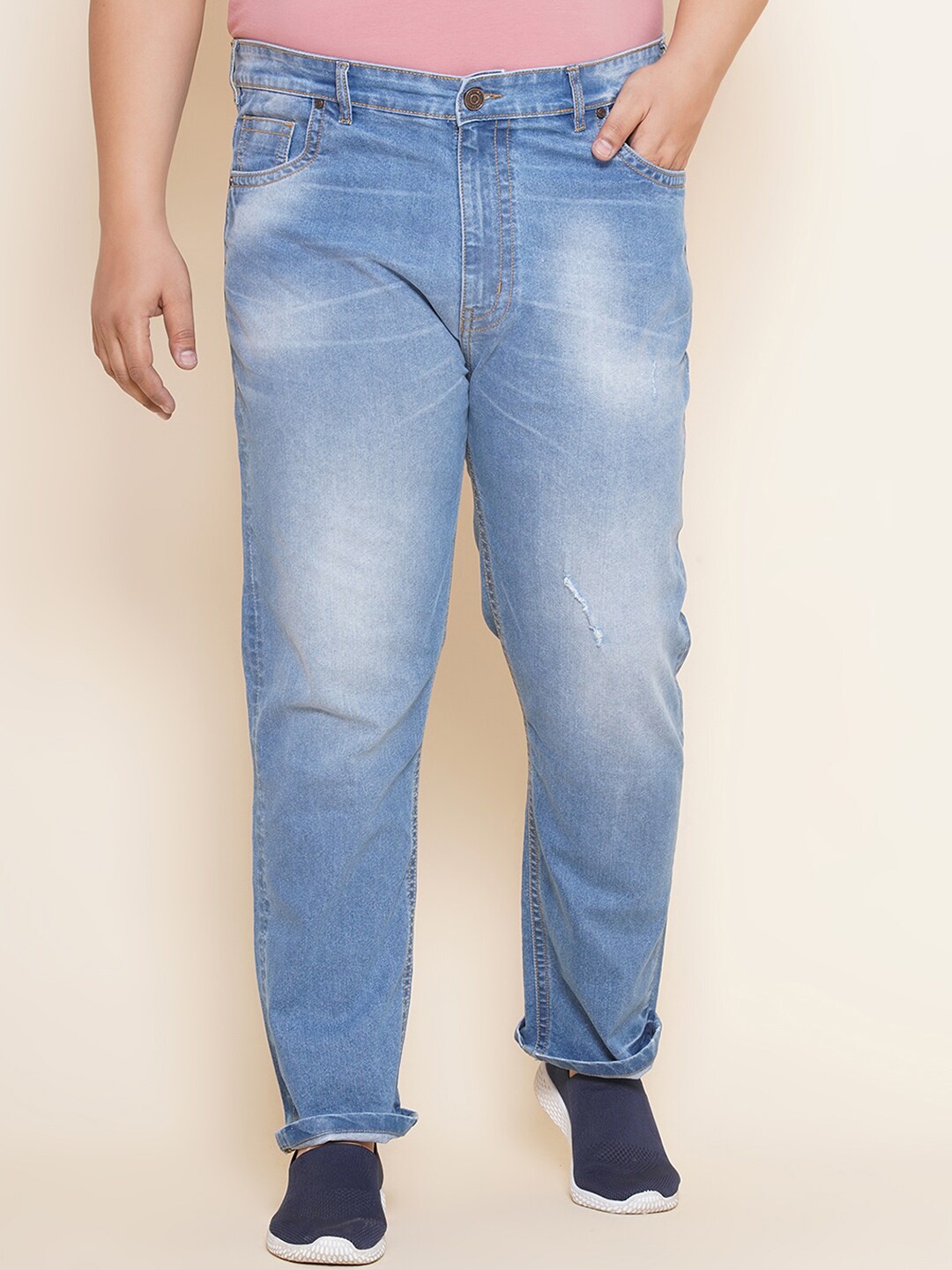 

John Pride Men Plus Size Low Distress Light Fade Stretchable Jeans, Blue