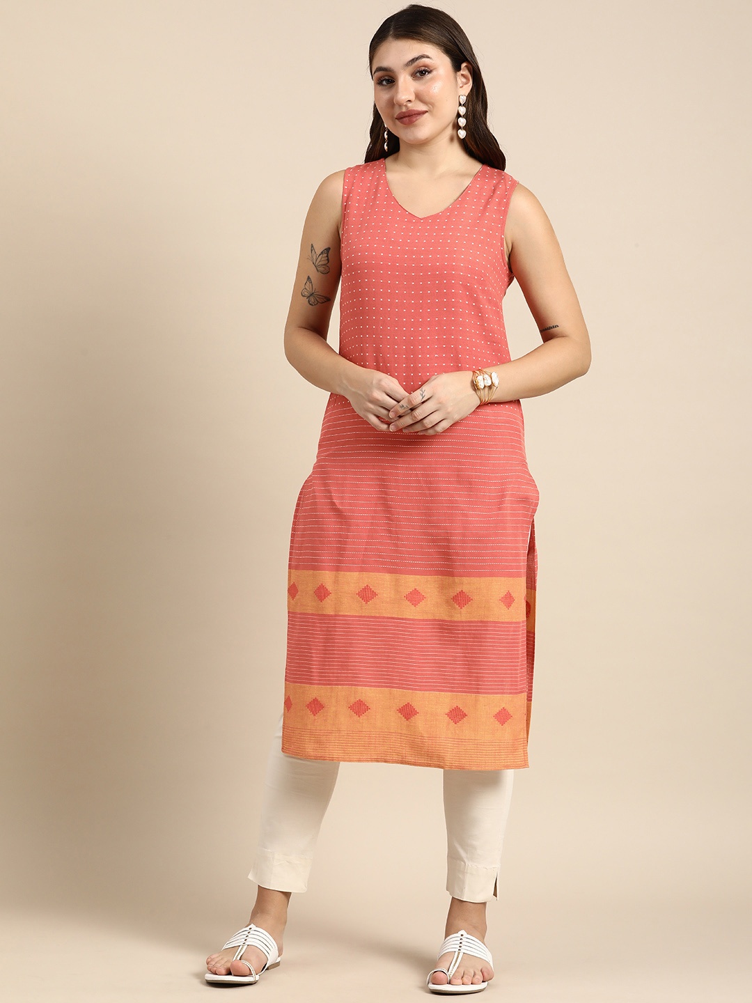 

Anouk Woven Design Dobby Pure Cotton Kurta, Orange