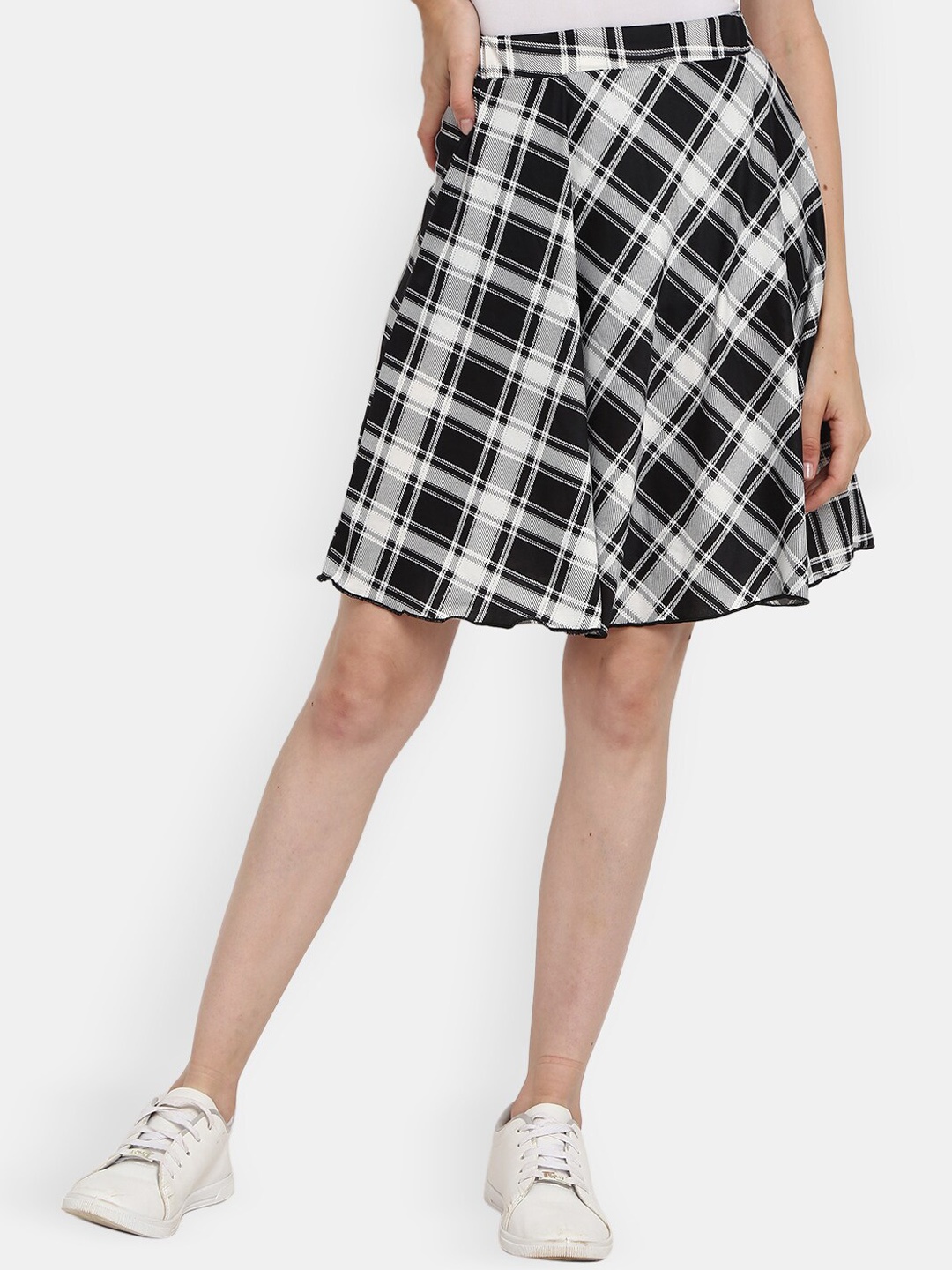 

V-Mart Geometric Printed Flared A Line Skirt, White