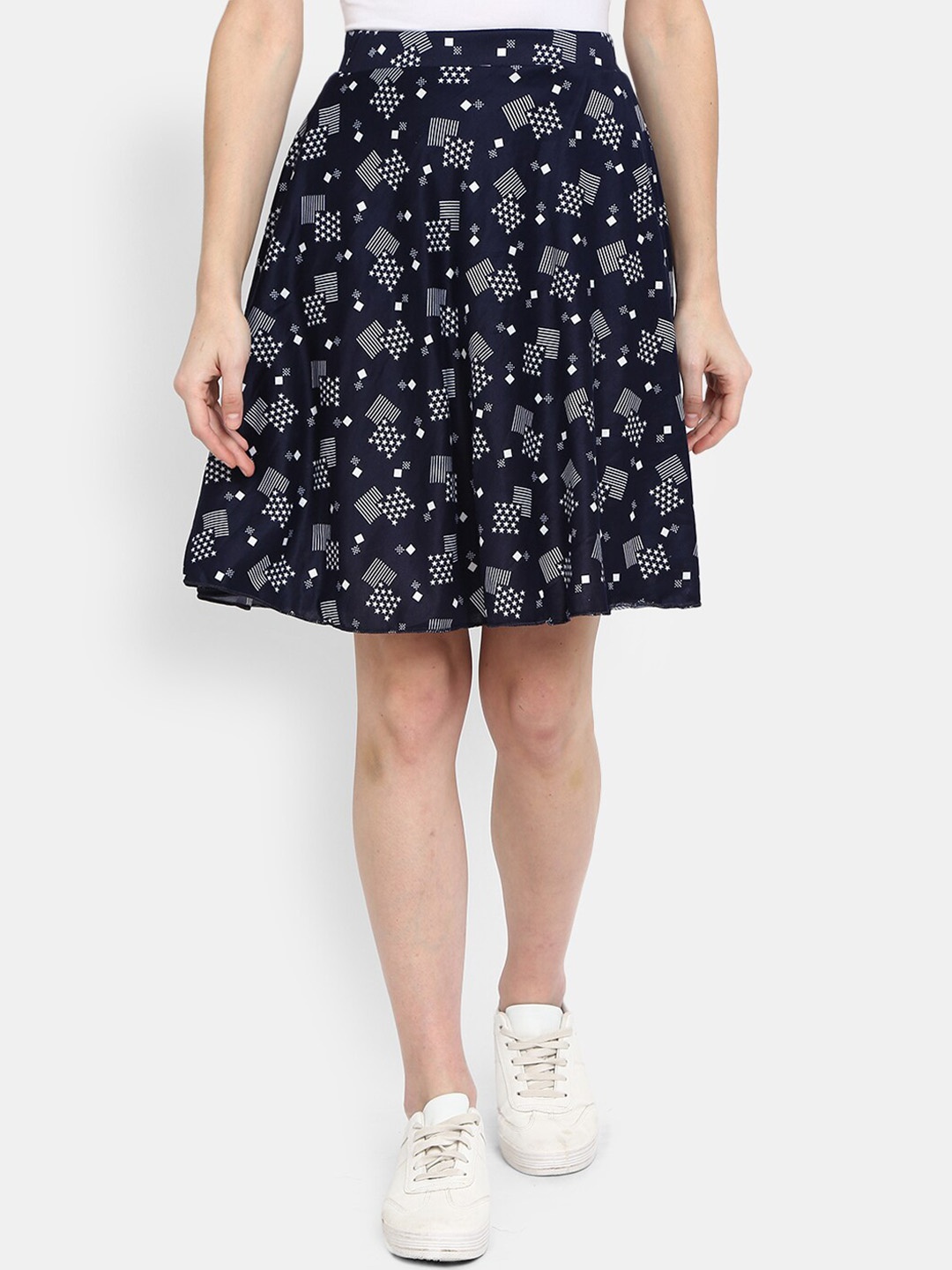 

V-Mart Geometric Printed Flared Skirt, Blue