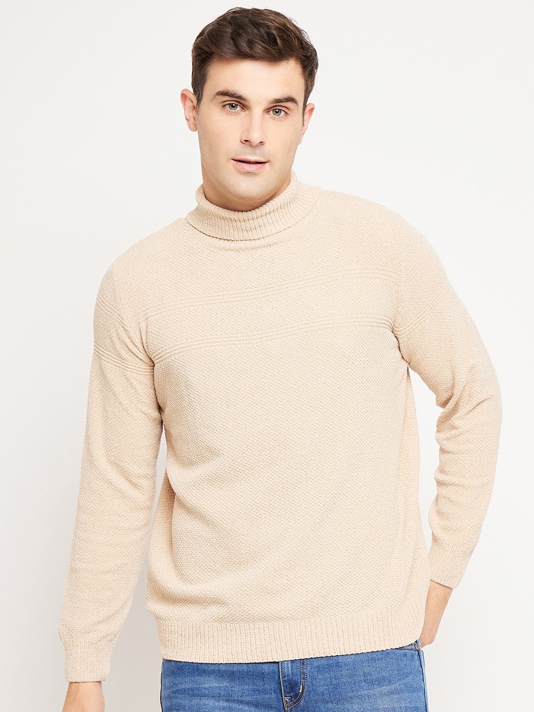 

CAMLA Turtle Neck Ribbed Pullover, Beige