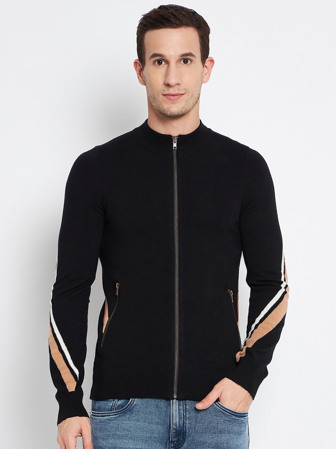 

CAMLA Mock Collar Front Open Sweater, Black