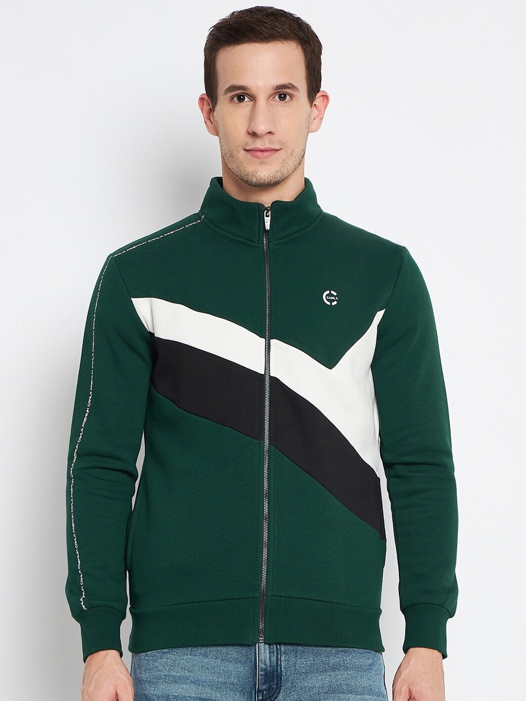 

CAMLA Colourblocked Open-Front Cotton Sweatshirt, Green