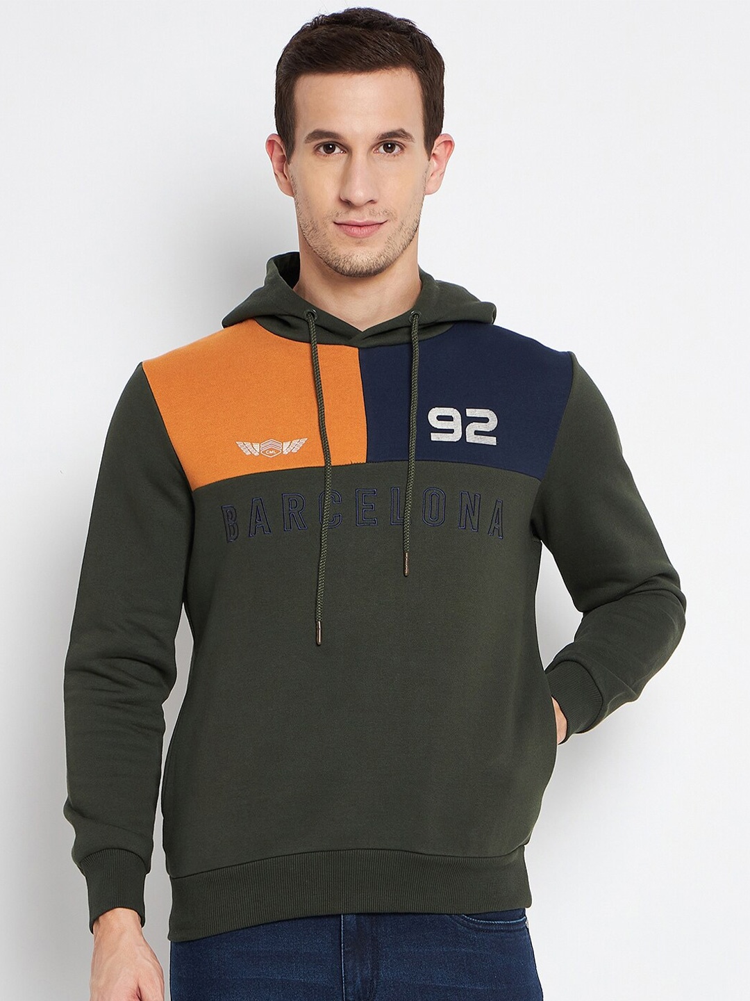 

CAMLA Colourblocked Embroidered Hooded Cotton Sweatshirt, Olive