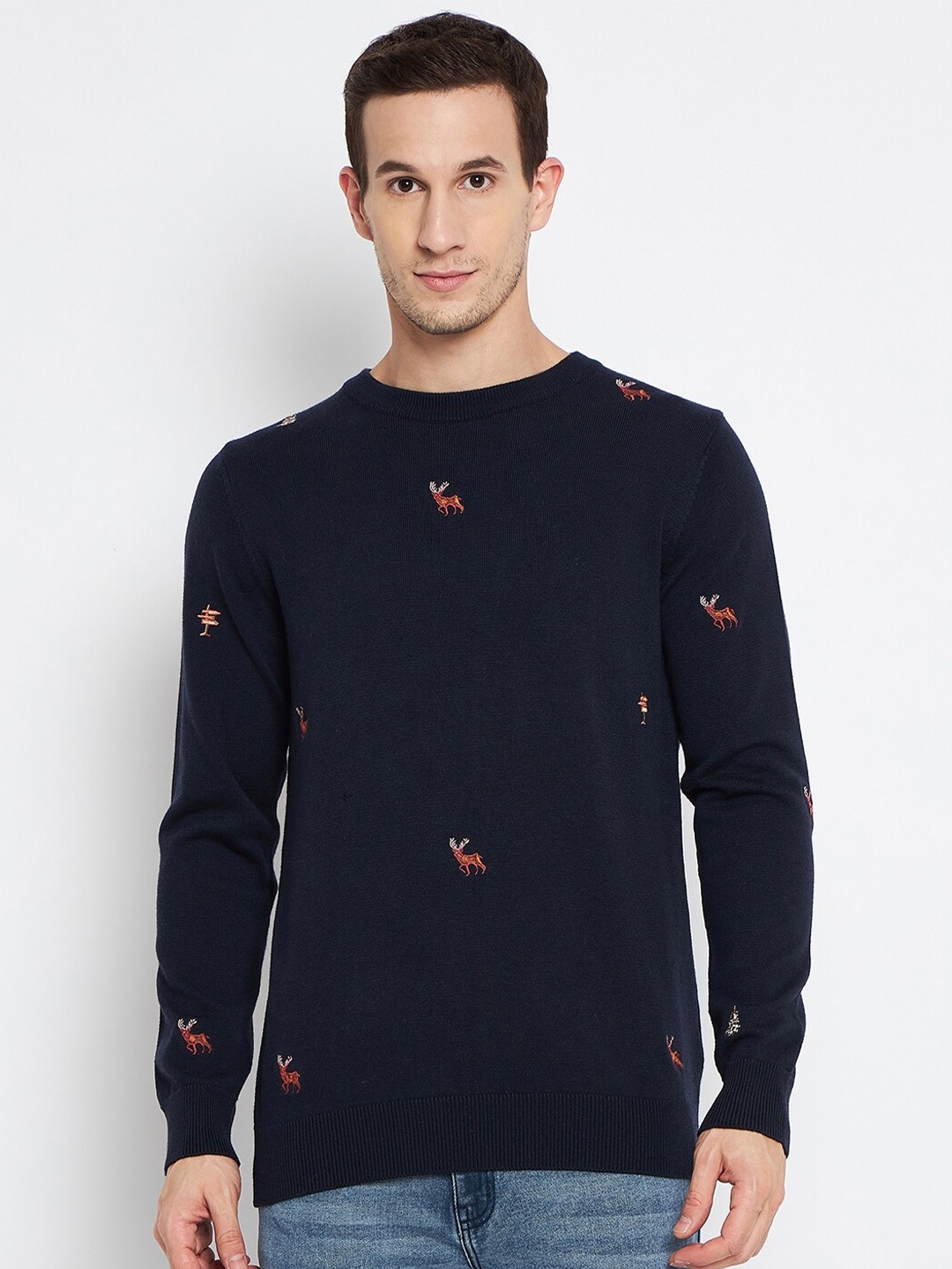 

CAMLA Graphic Printed Round Neck Pullover, Navy blue