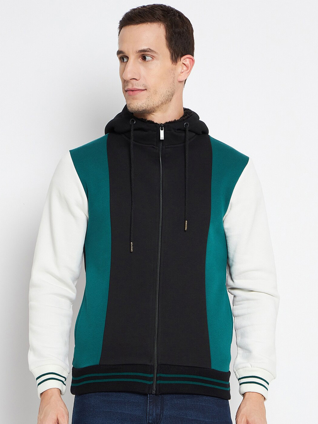 

CAMLA Colourblocked Hooded Open-Front Cotton Sweatshirt, Black