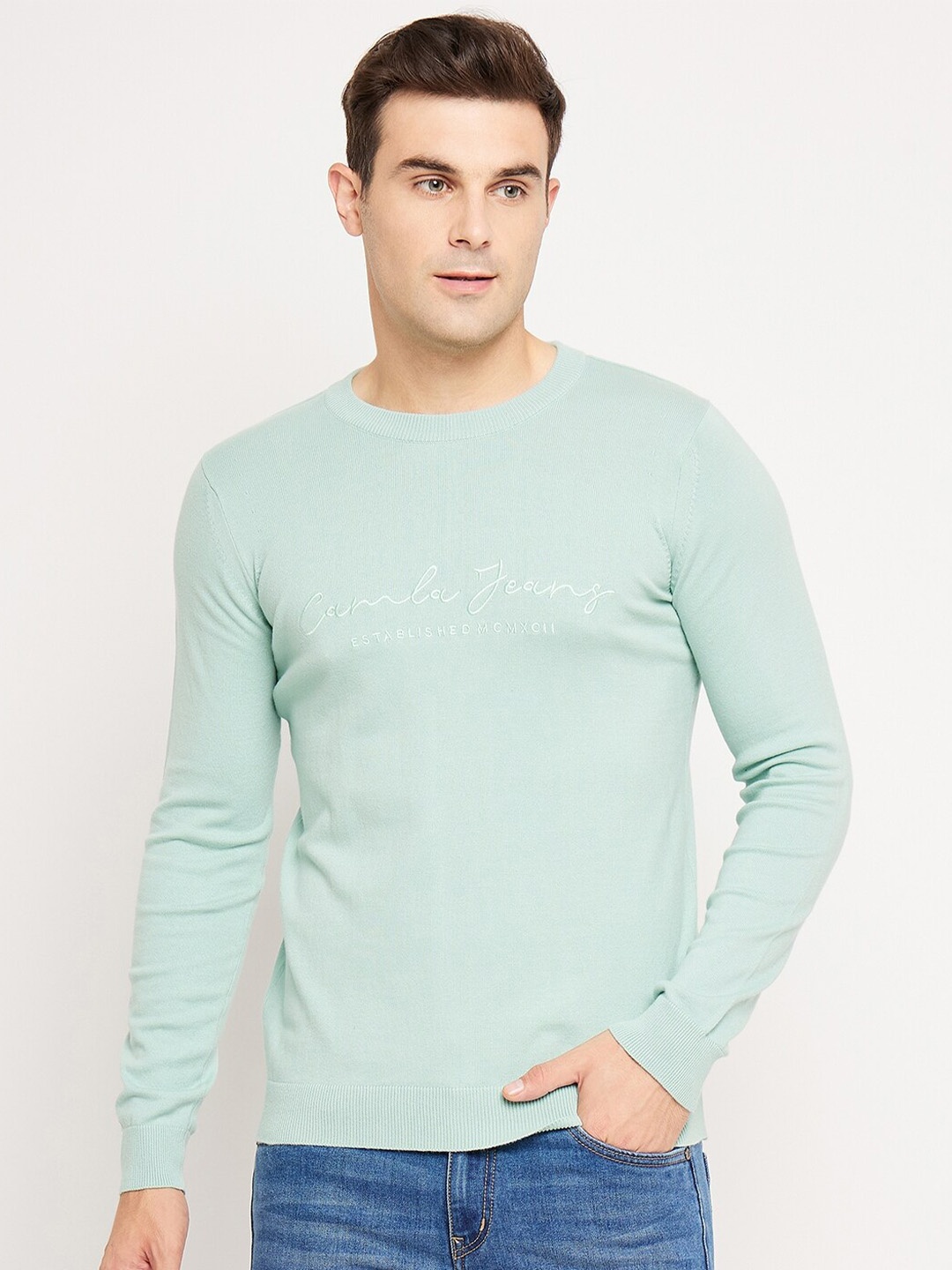 

CAMLA Self Design Round Neck Pullover, Blue