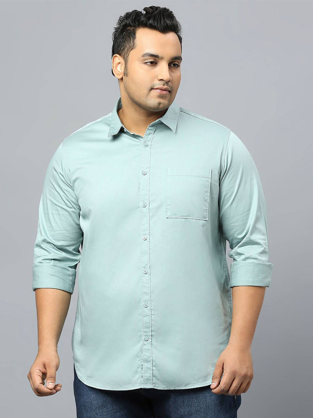 

Sztori Plus Size Classic Casual Pure Cotton Shirt, Green