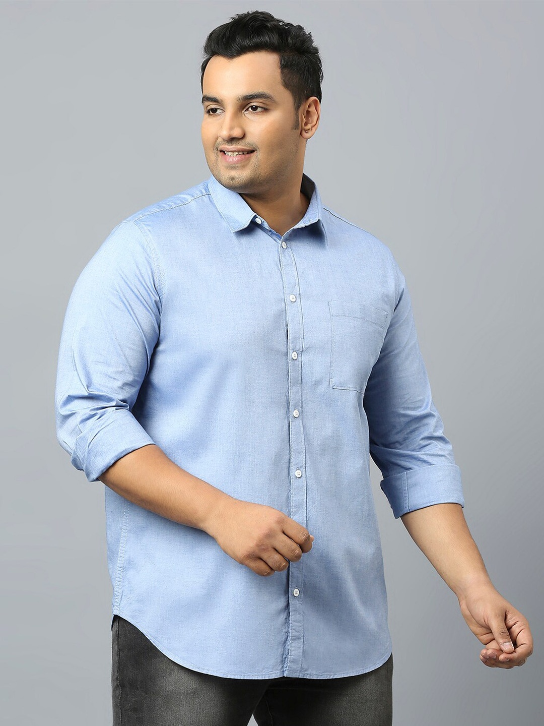 

Sztori Plus Size Classic Casual Pure Cotton Shirt, Blue