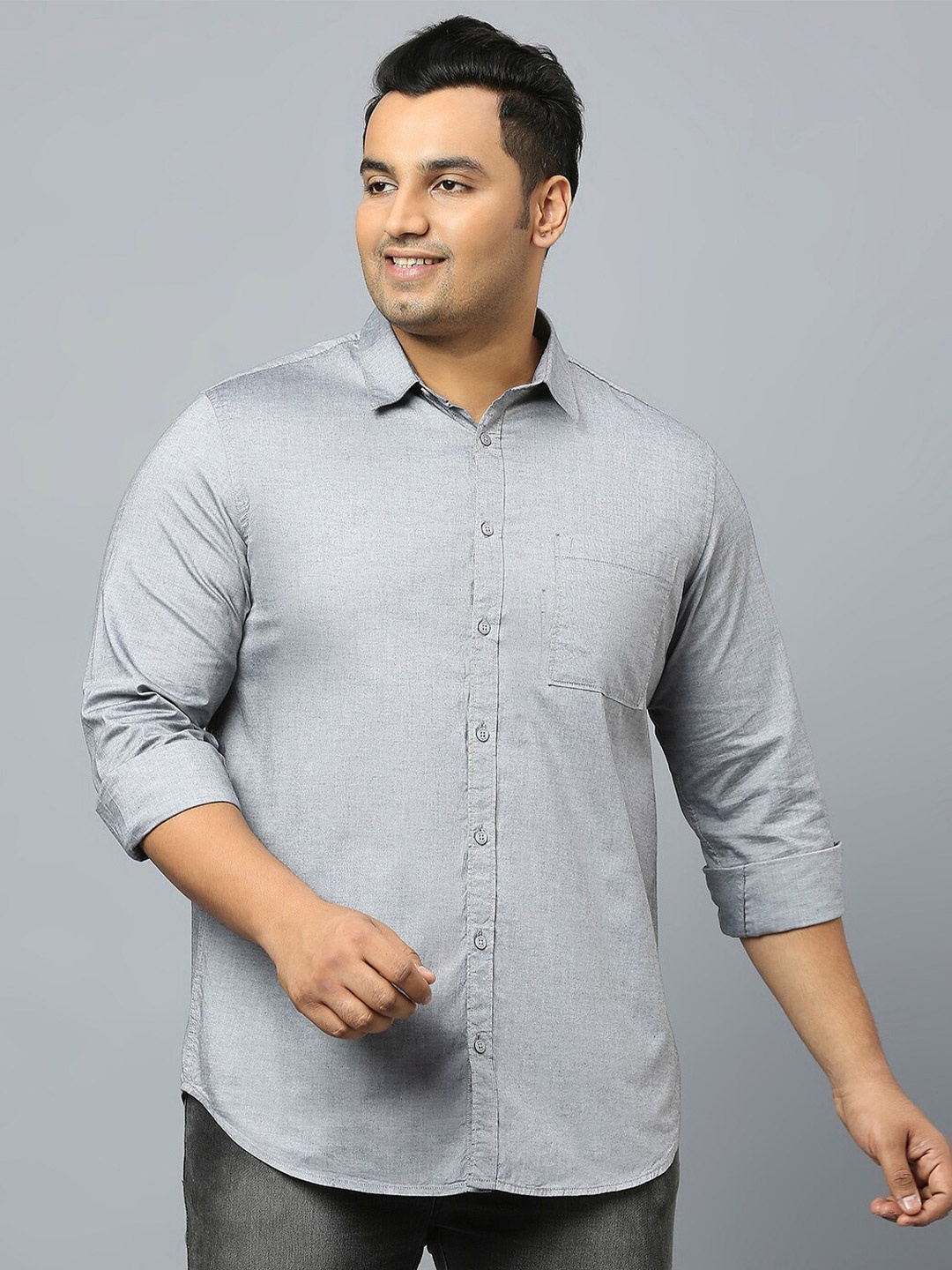 

Sztori Plus Size Classic Casual Pure Cotton Shirt, Grey