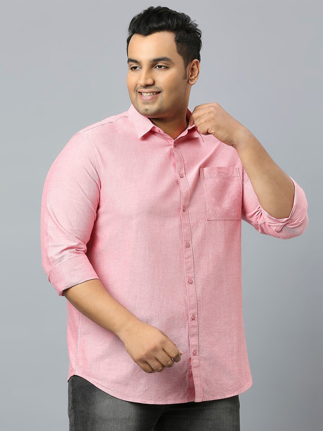 

Sztori Plus Size Classic Oxford Casual Pure Cotton Shirt, Pink