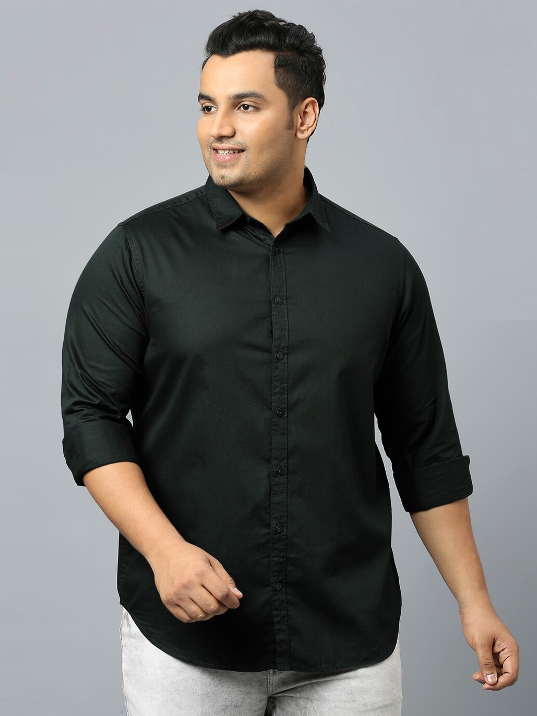 

Sztori Plus Size Classic Casual Pure Cotton Shirt, Green