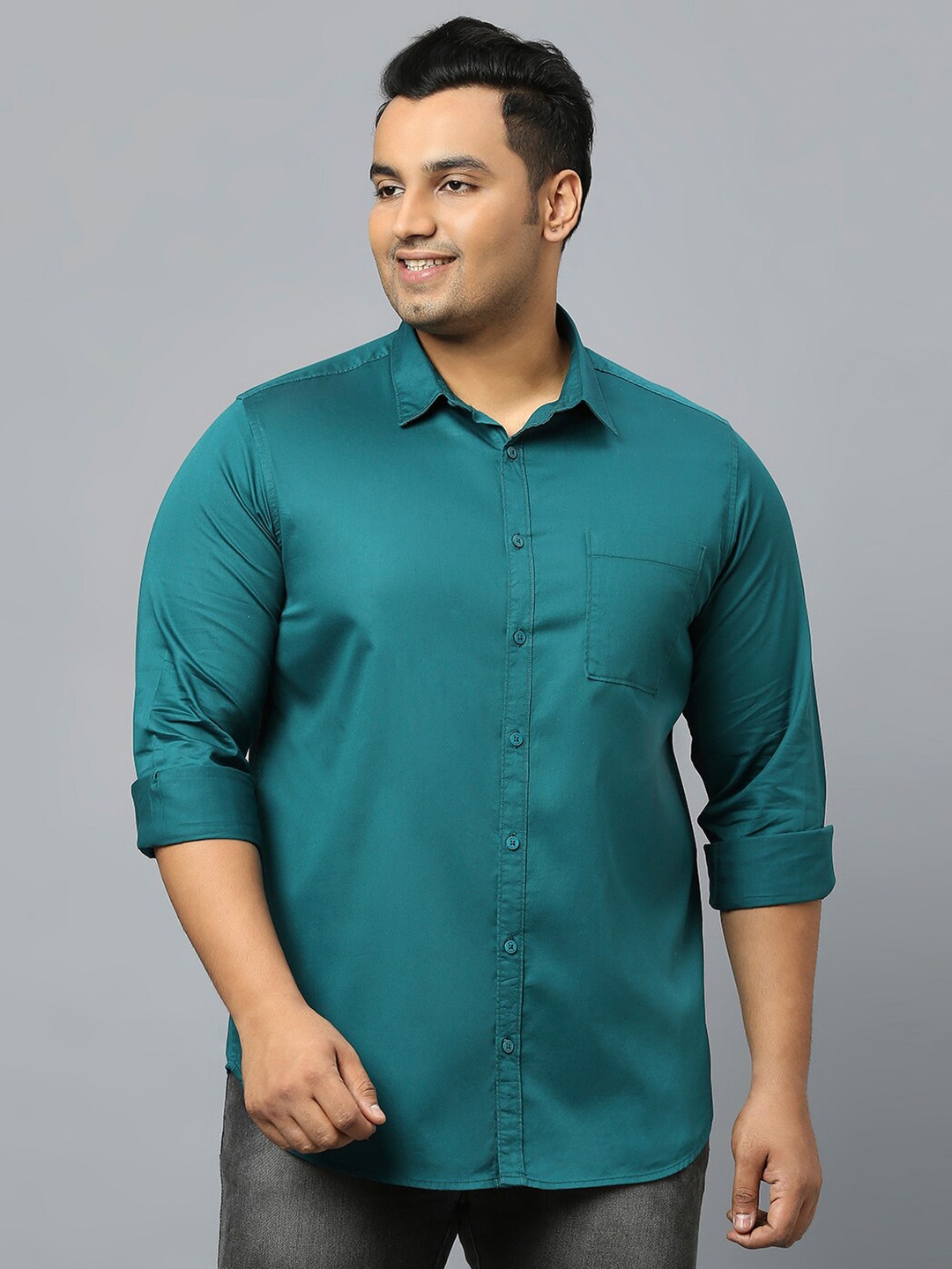 

Sztori Plus Size Classic Casual Pure Cotton Shirt, Teal