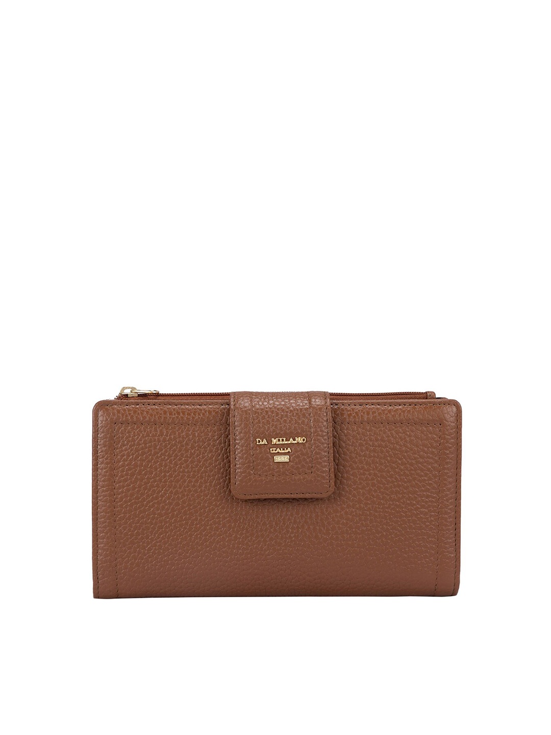 

Da Milano Women Brown & Gold-Toned Textured Zip Detail Leather Two Fold Wallet