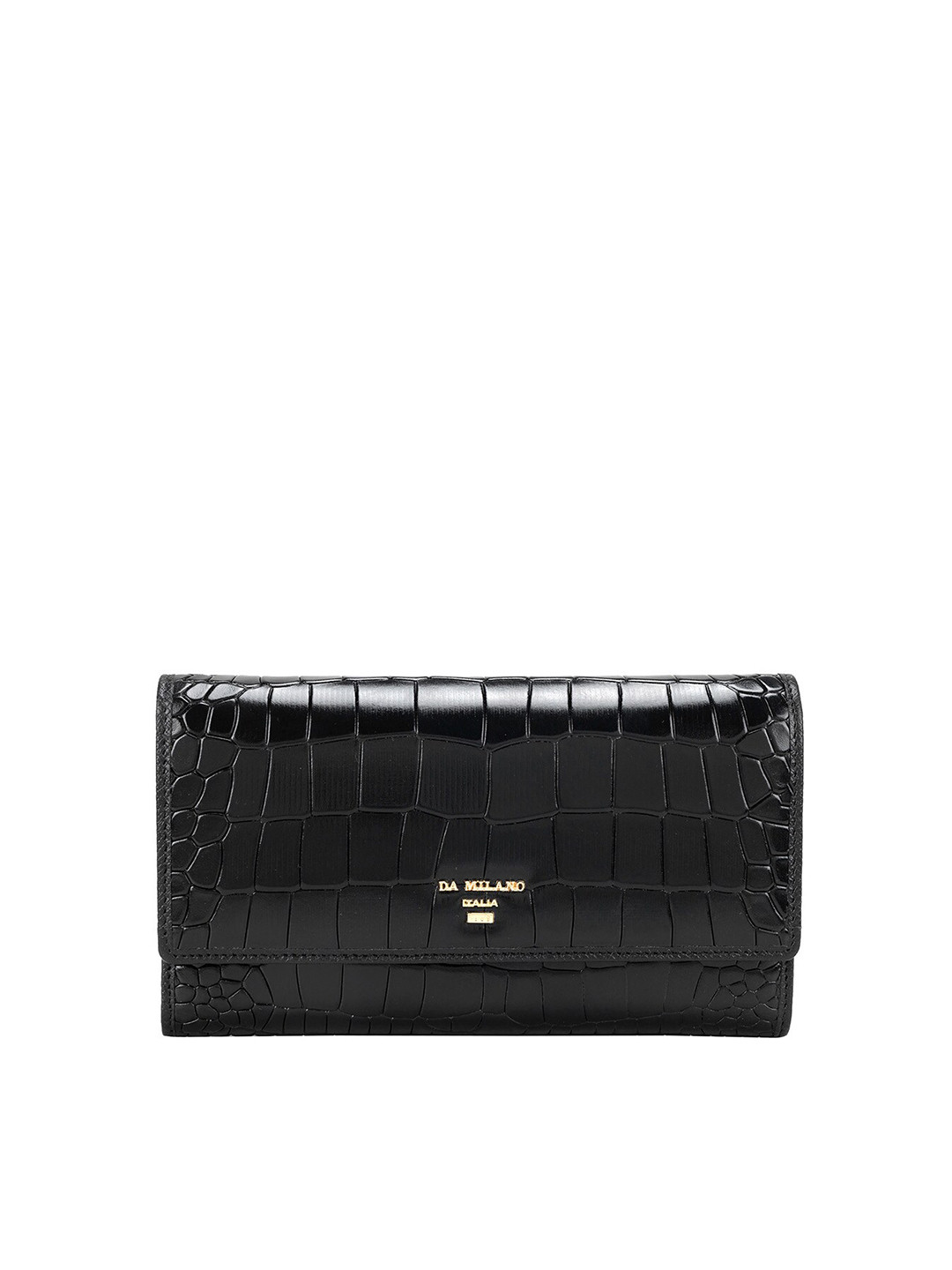 

Da Milano Women Textured Leather Two Fold Wallet, Black