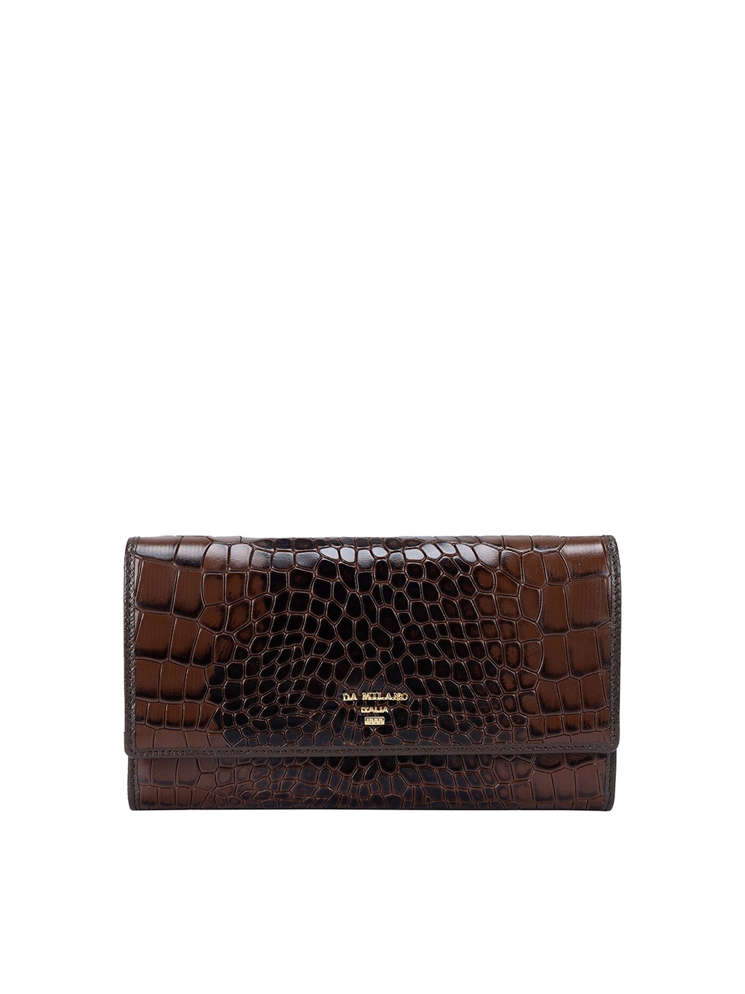 

Da Milano Women Textured Leather Three Fold Wallet, Brown
