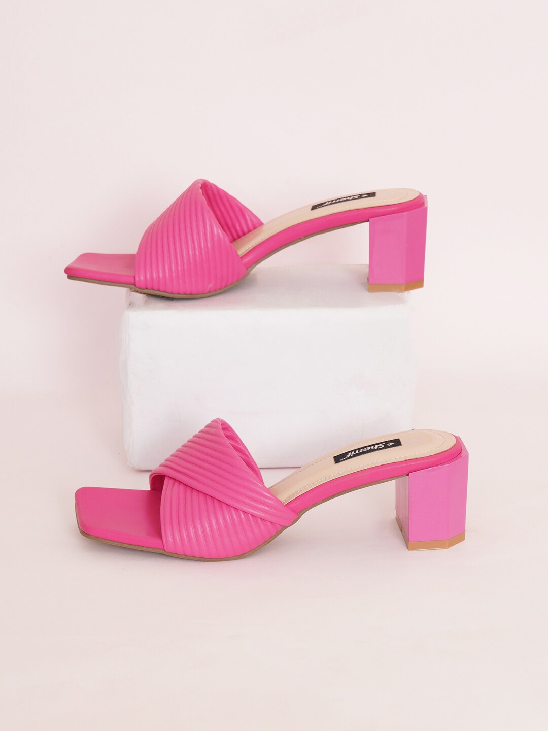 

Sherrif Shoes Textured Party Block Heels, Pink