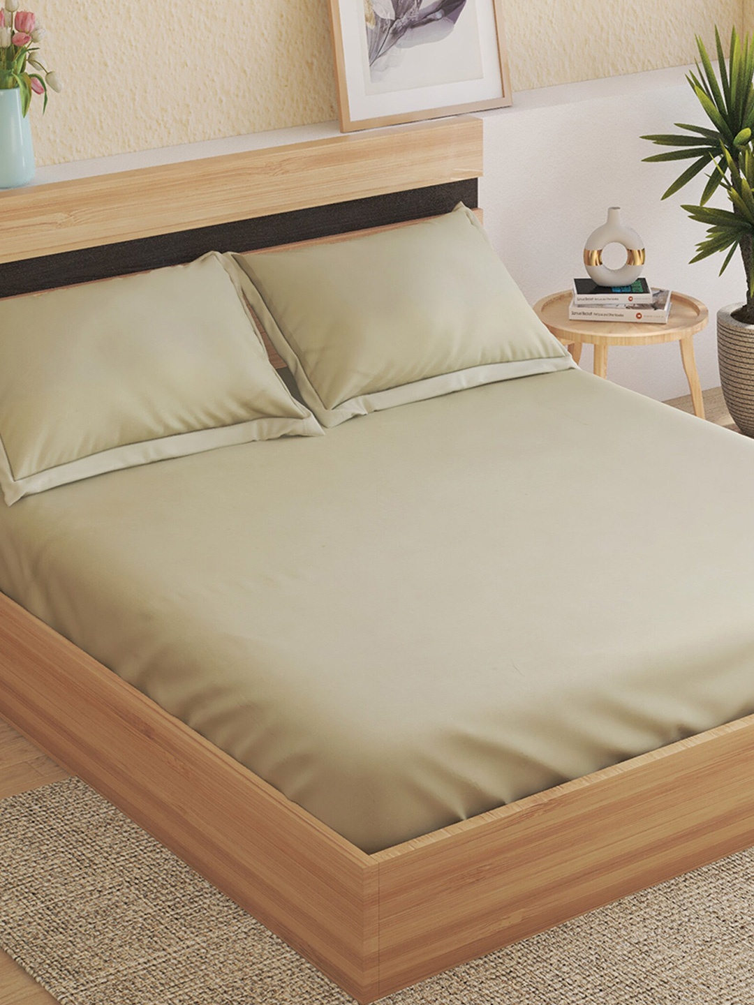 

Home Centre Marshmallow Plus Beige Cotton 300 TC King Bedsheet With 2 Pillow Covers