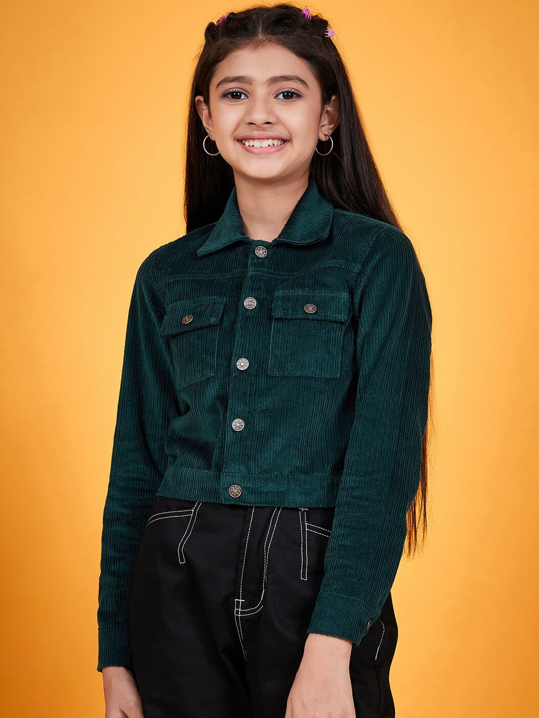 pspeaches Girls Corduroy Tailored Jacket, Green
