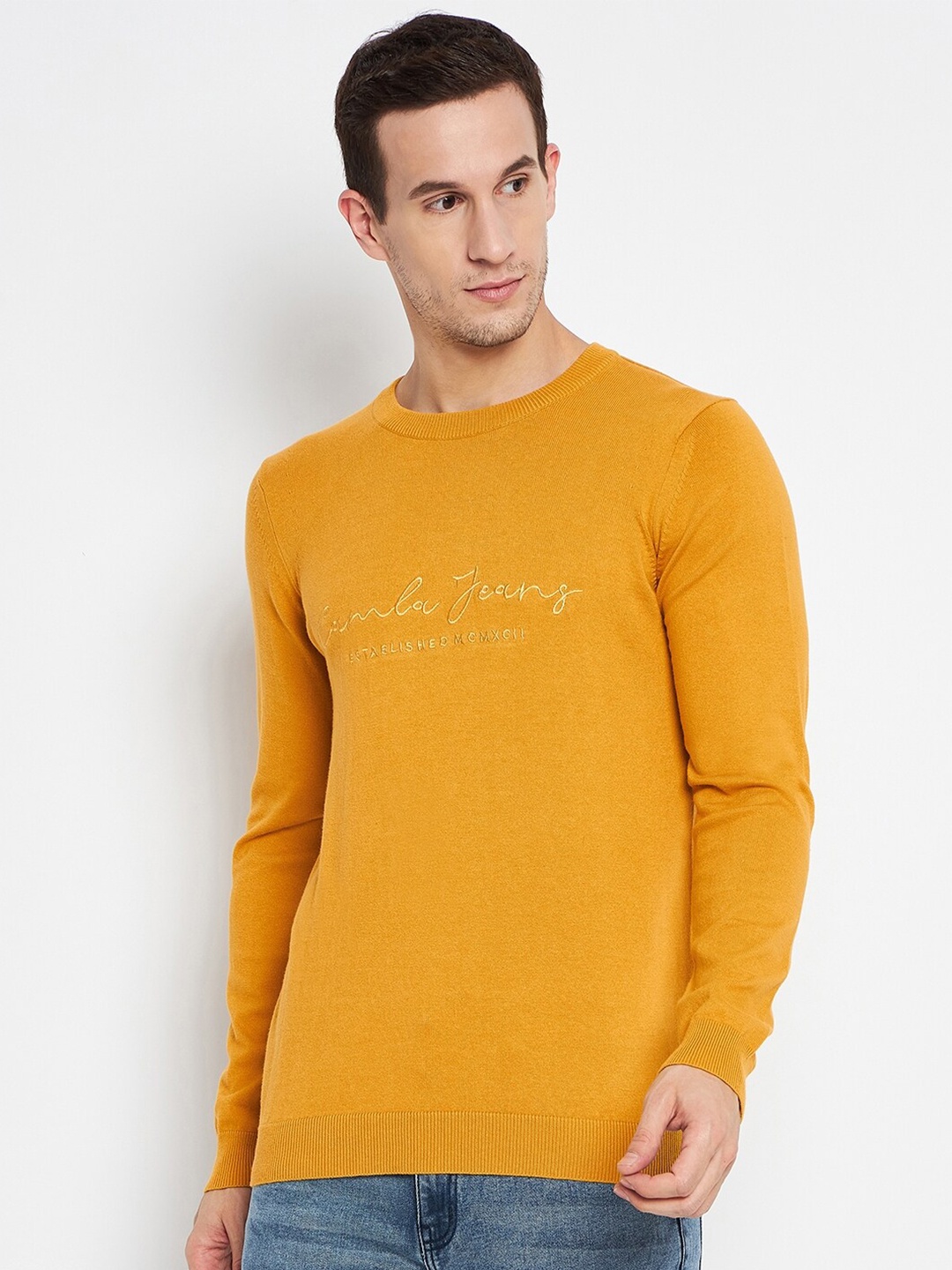 

CAMLA Self Design Round Neck Pullover, Yellow
