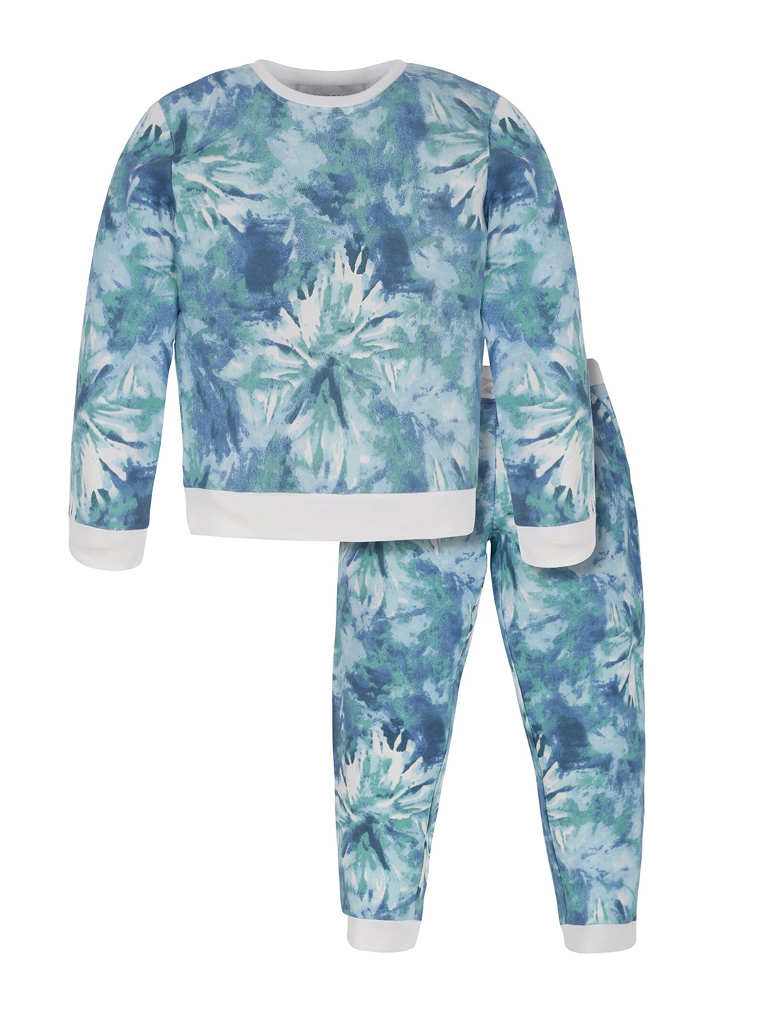 

PLUM TREE Girls Printed Pure Cotton T-shirt with Joggers, Blue