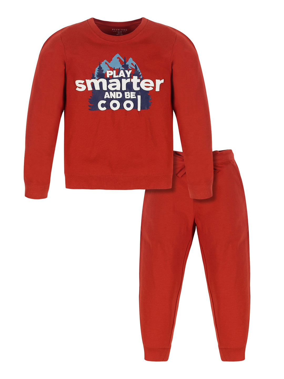 

PLUM TREE Boys Printed Pure Cotton T-shirt with Joggers, Red