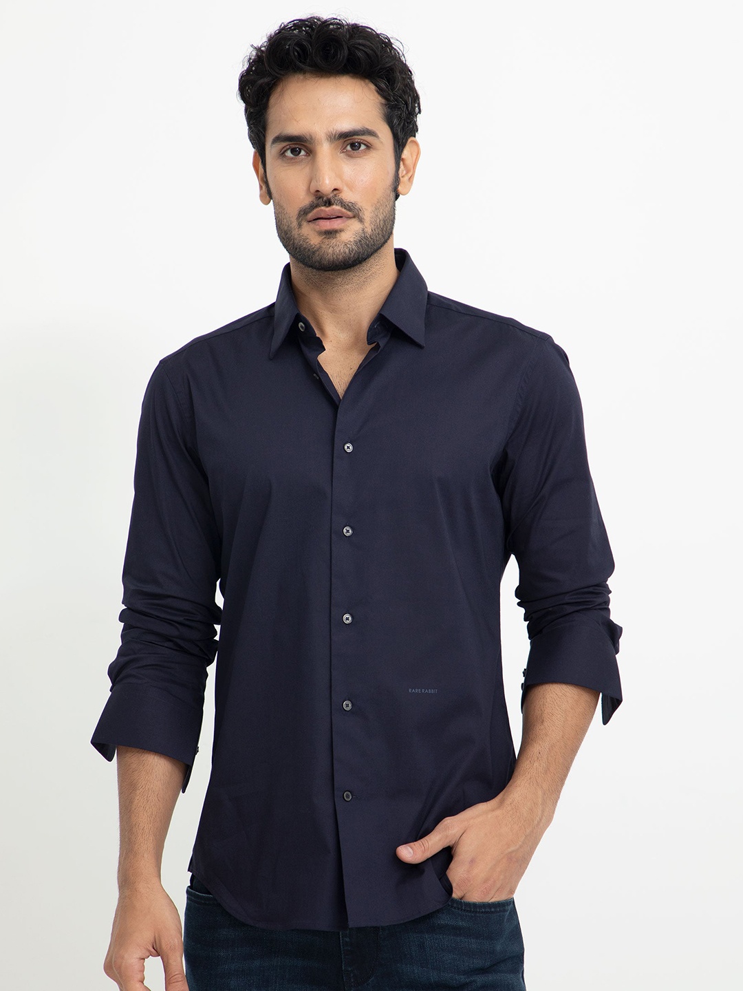 

RARE RABBIT Men Neutons Slim Fit Cotton Shirt, Navy blue