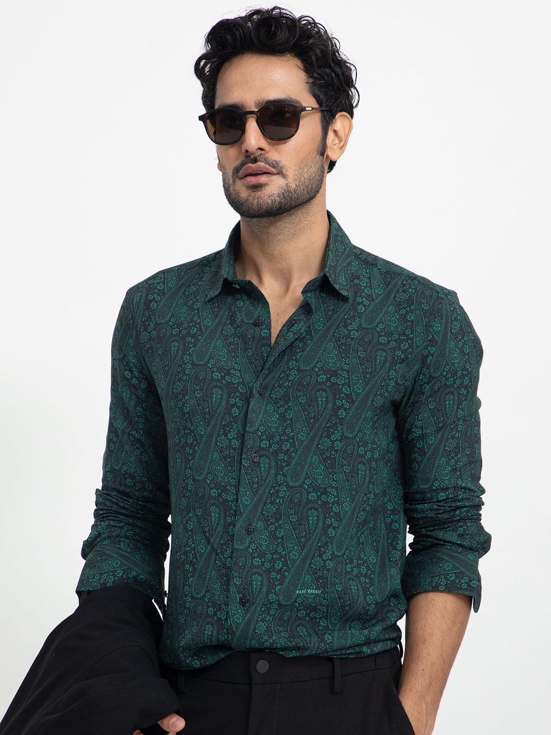 

RARE RABBIT Men Pat Ethnic Printed Slim Fit Shirt, Green