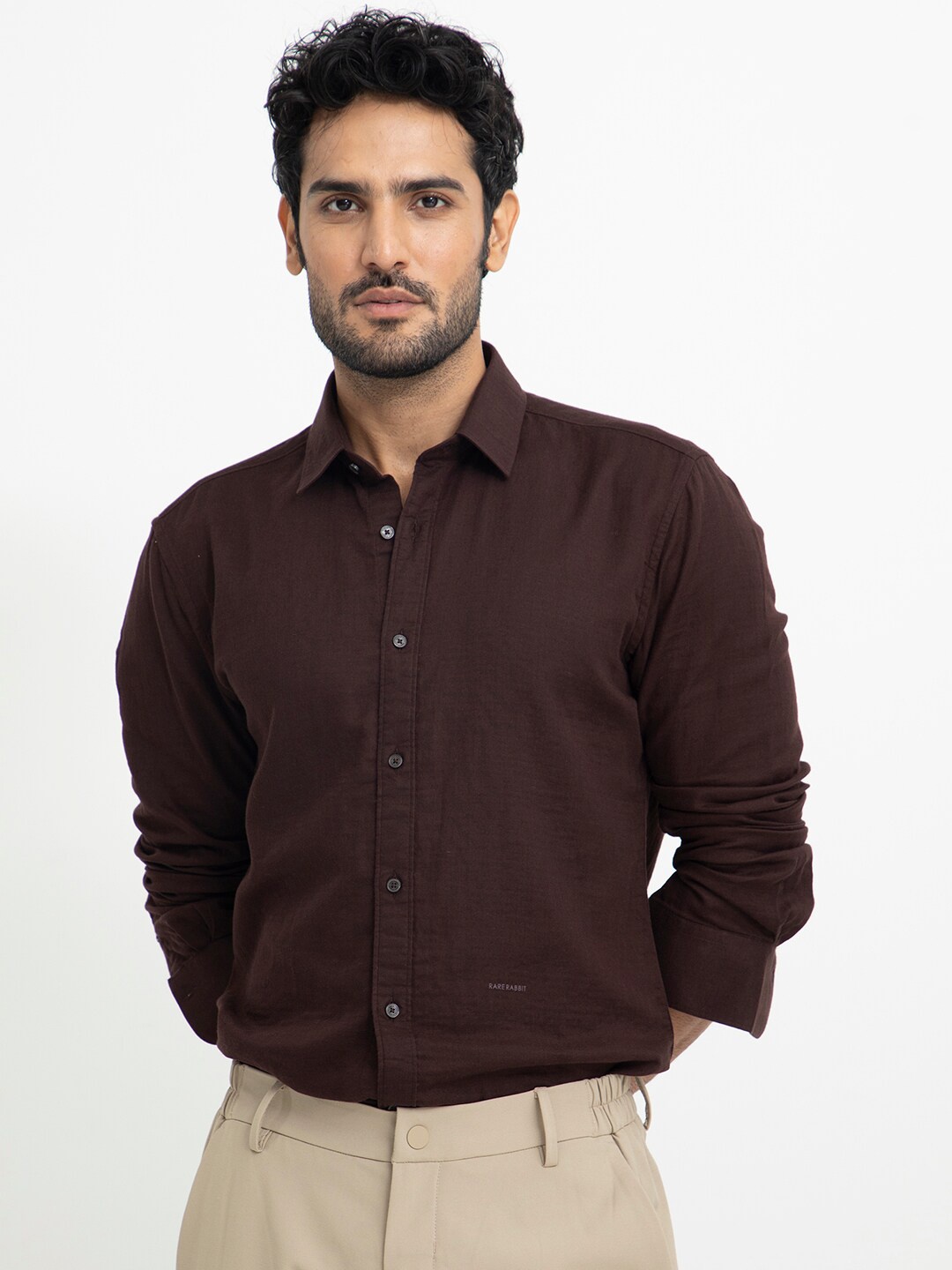 

RARE RABBIT Men Layerrs Slim Fit Cotton Shirt, Brown