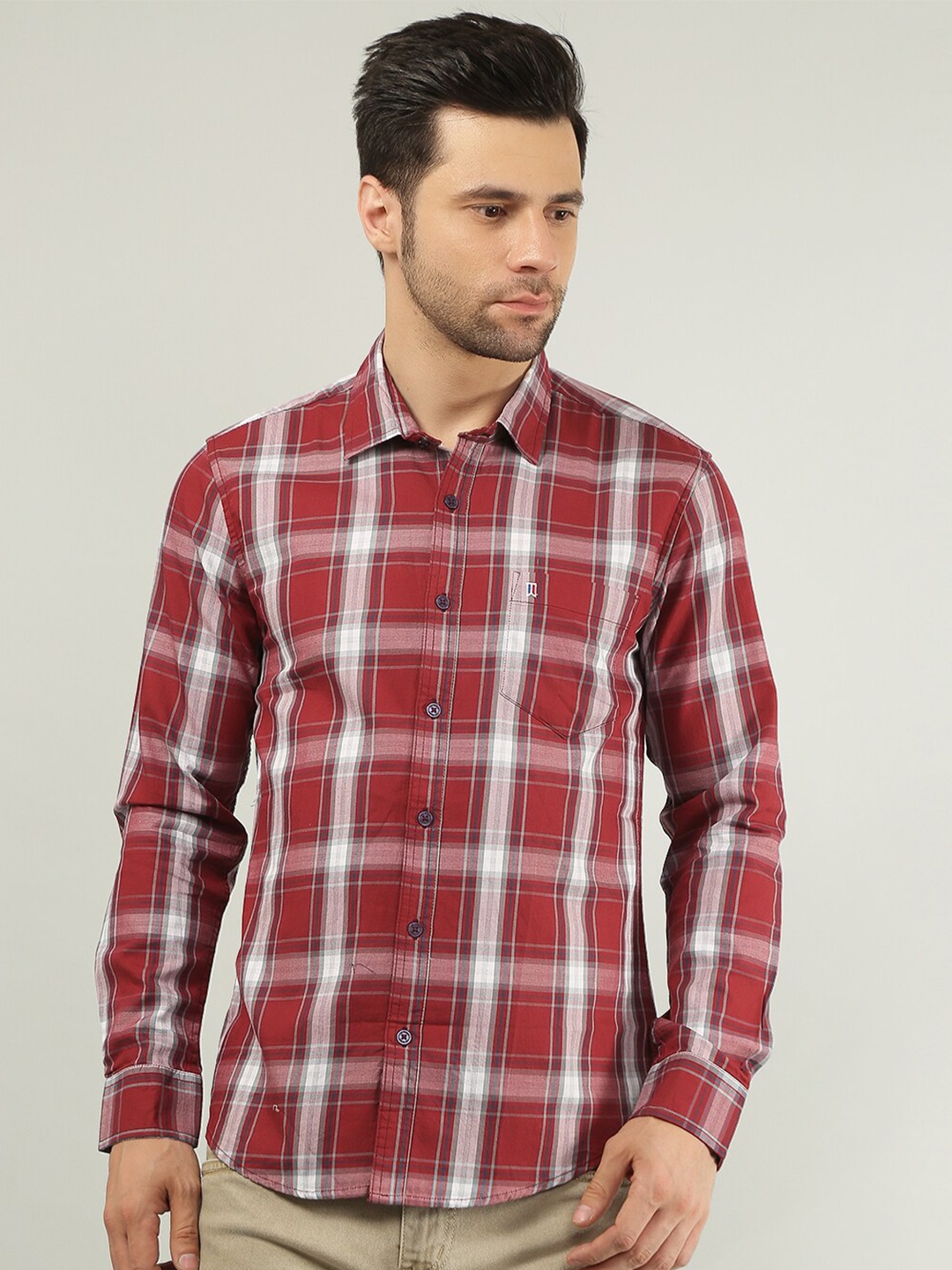 

TIM PARIS Comfort Tartan Checked Casual Pure Cotton Shirt, Maroon