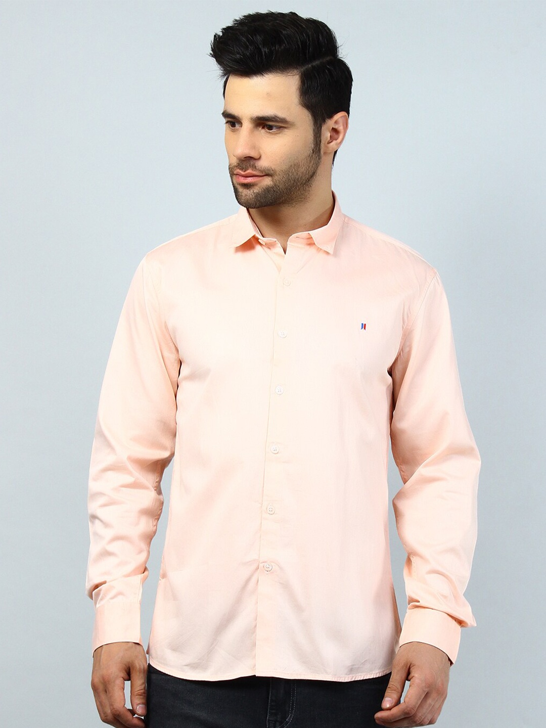 

TIM PARIS Long Sleeves Spread Collar Comfort Casual Cotton Shirt, Peach