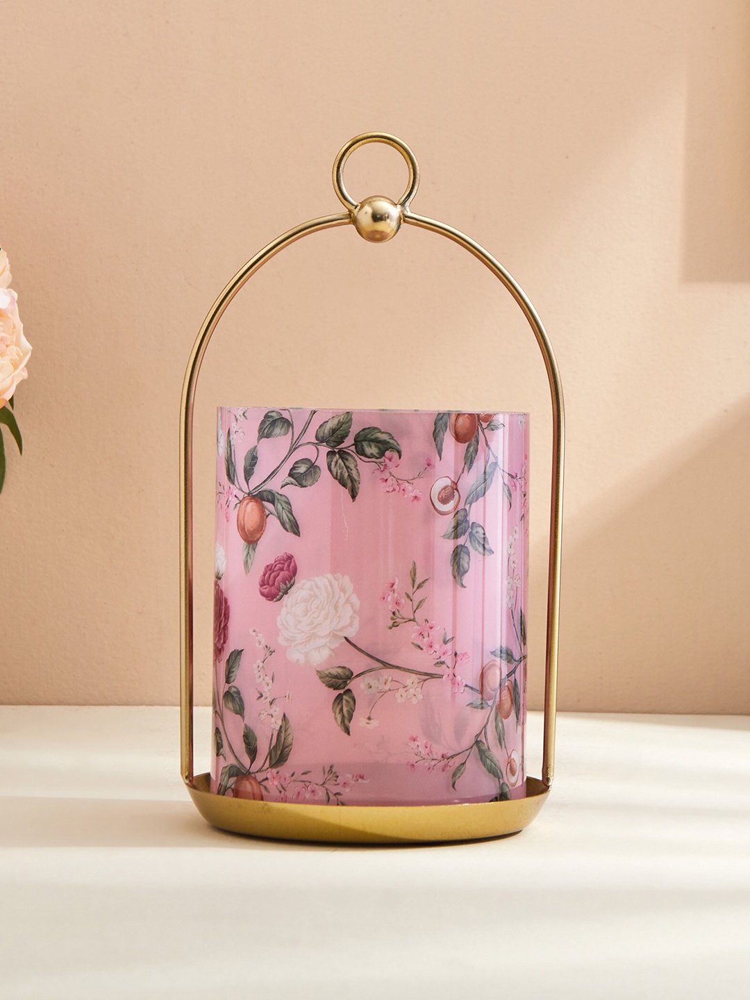 

Home Centre Pink Floral Printed Glass Candle Holder