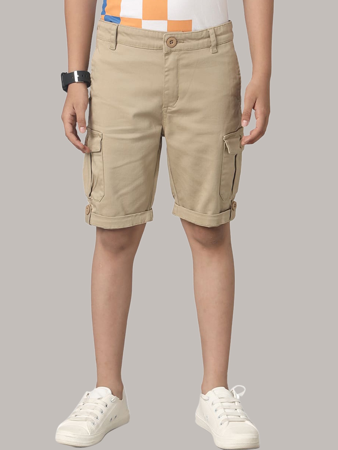 

UNDER FOURTEEN ONLY Boys Mid-Rise Cotton Cargo Shorts, Khaki