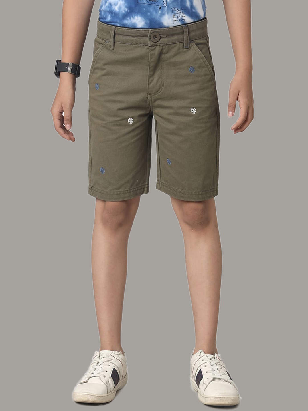 

UNDER FOURTEEN ONLY Boys Cotton Mid-Rise Shorts, Green