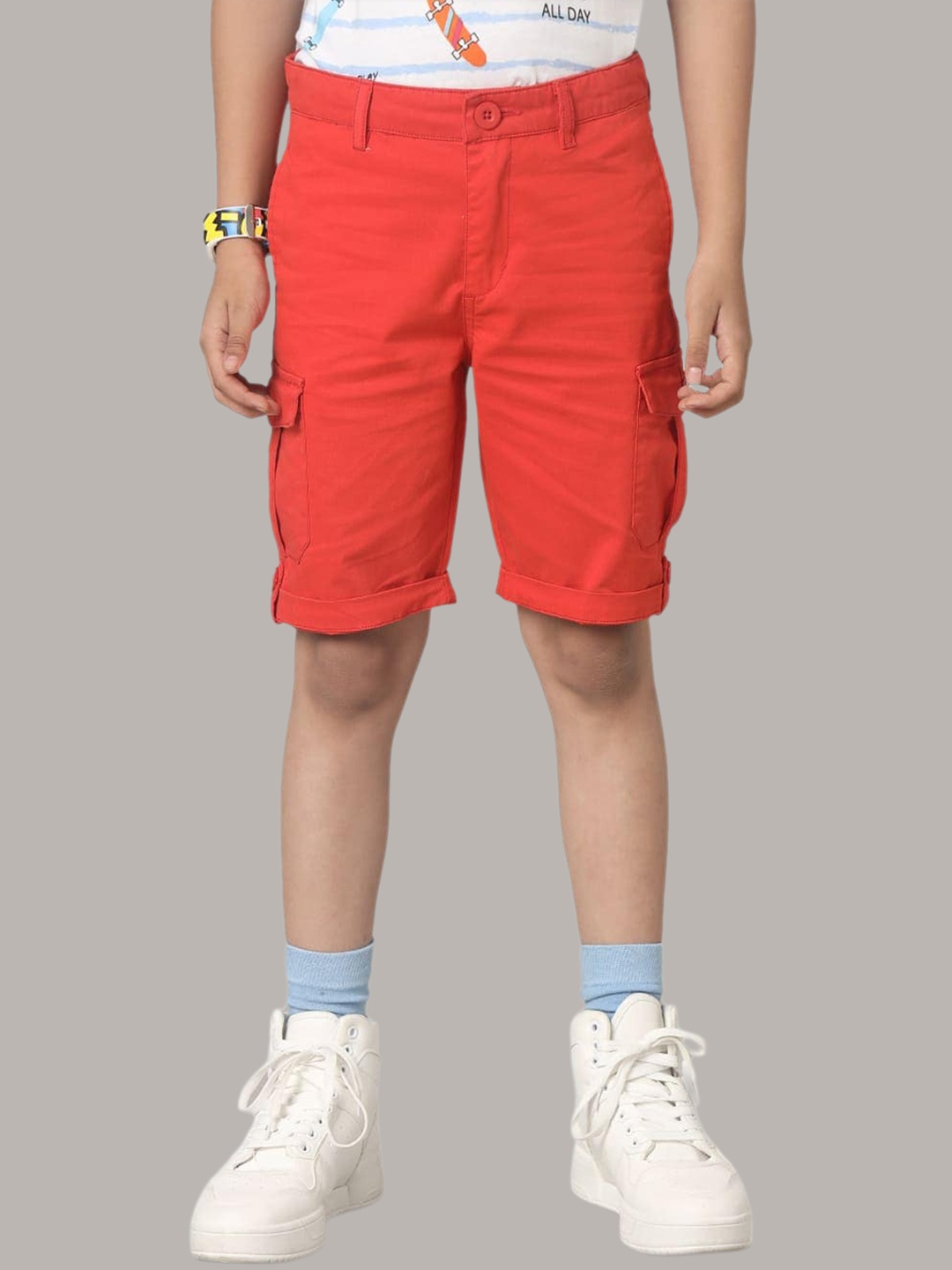 

UNDER FOURTEEN ONLY Boys Mid-Rise Cotton Cargo Shorts, Orange