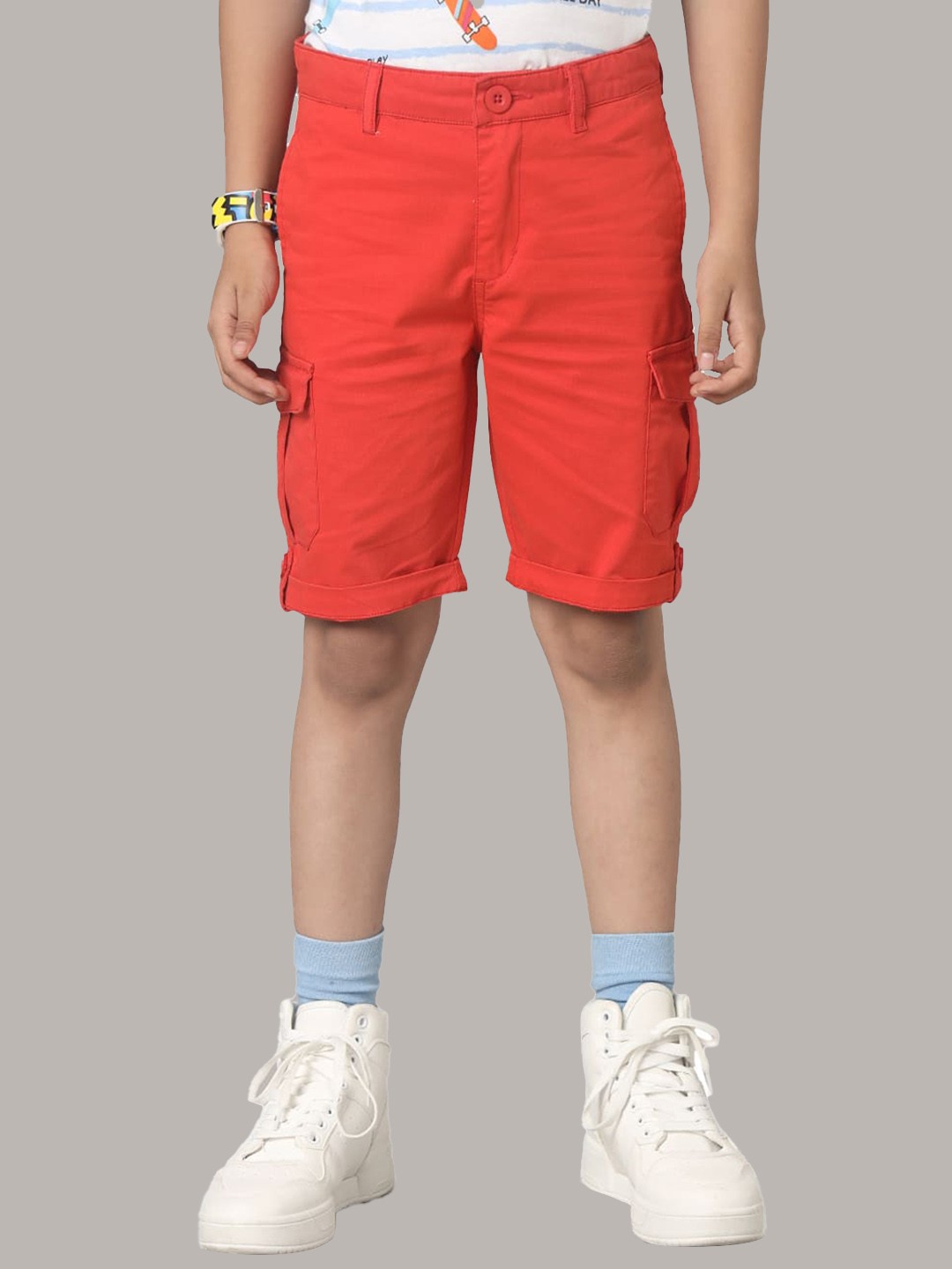 

UNDER FOURTEEN ONLY Boys Mid-Rise Cotton Cargo Shorts, Orange