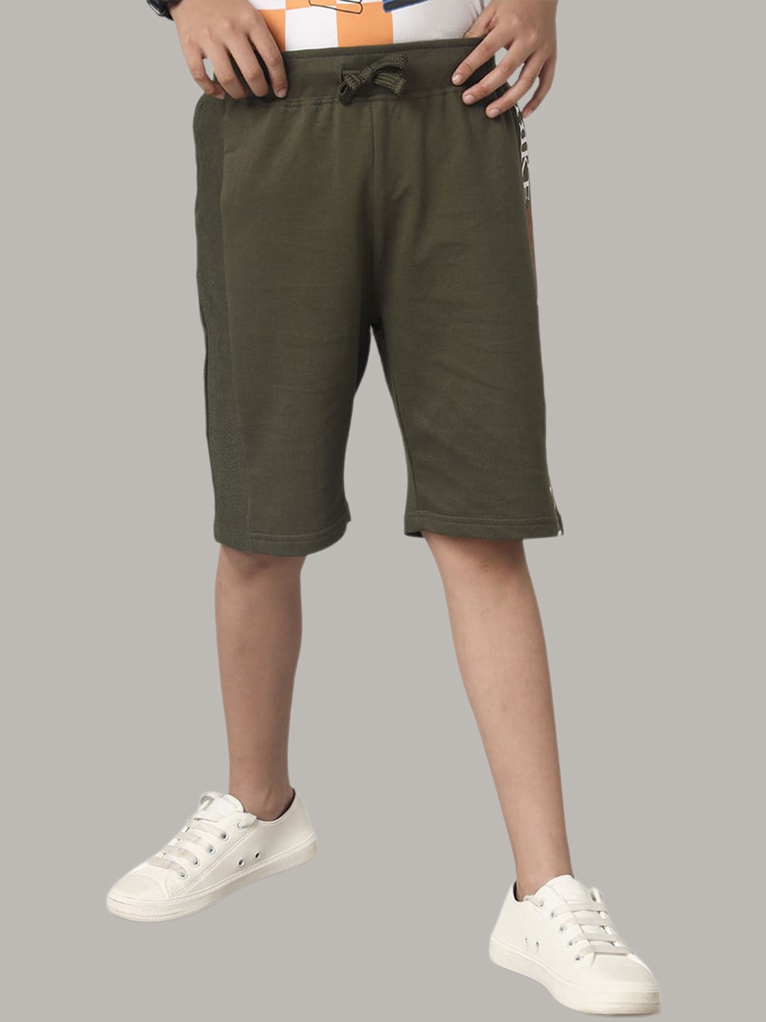 

UNDER FOURTEEN ONLY Boys Typography Printed Cotton Shorts, Olive